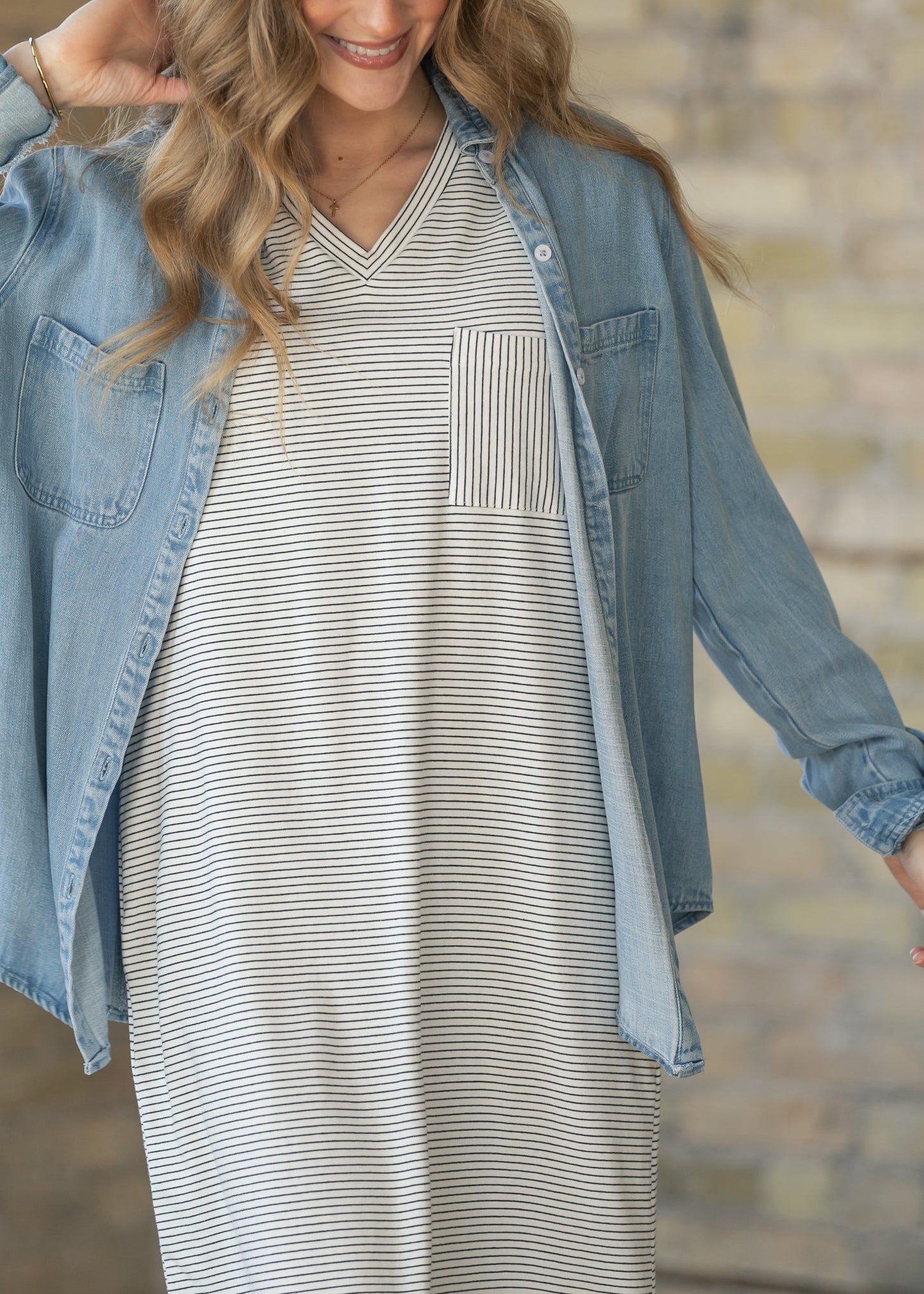 Rowan Light Wash Chambray Button Down Top
