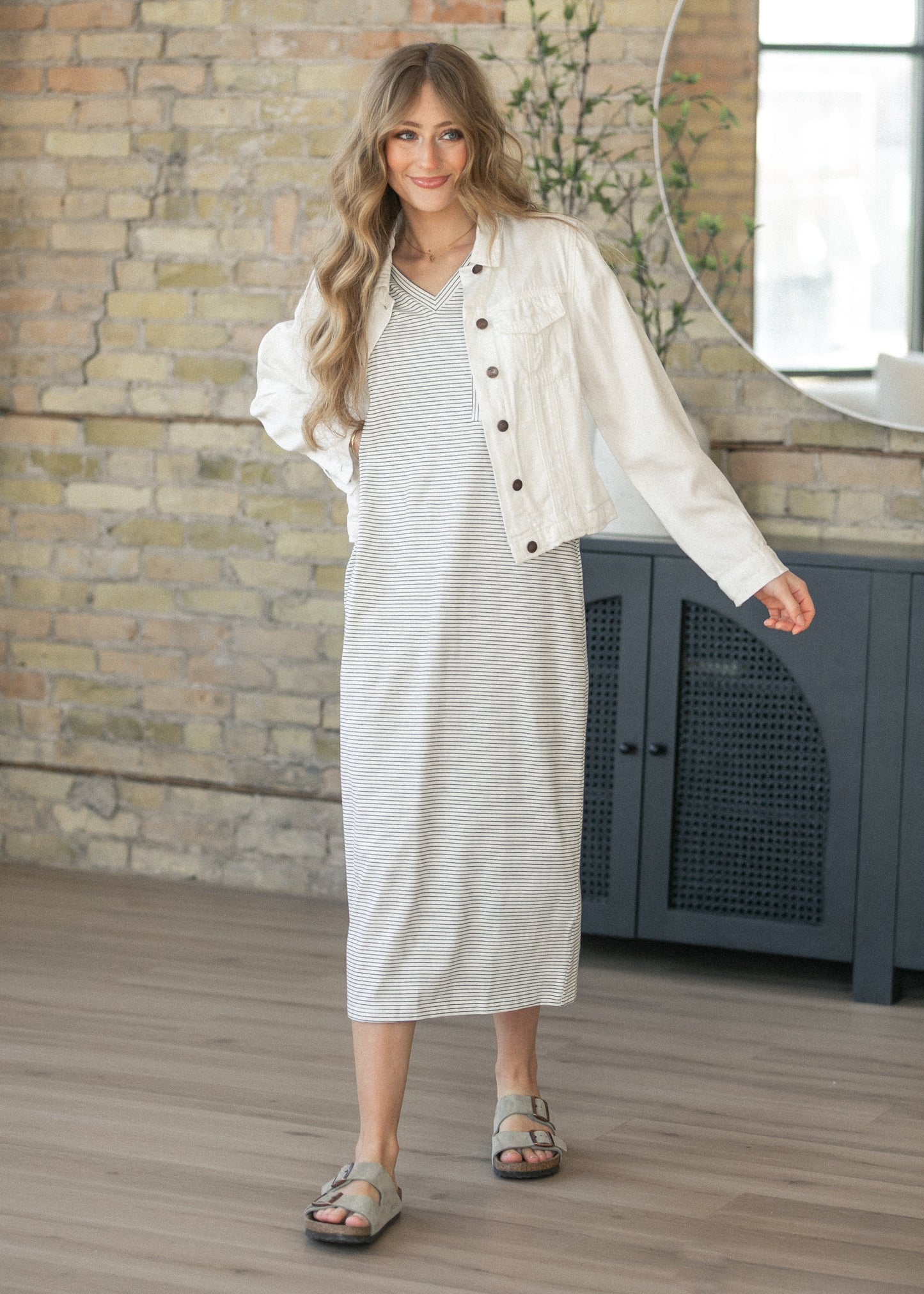 Finley Black Stripe V-neck Midi Dress