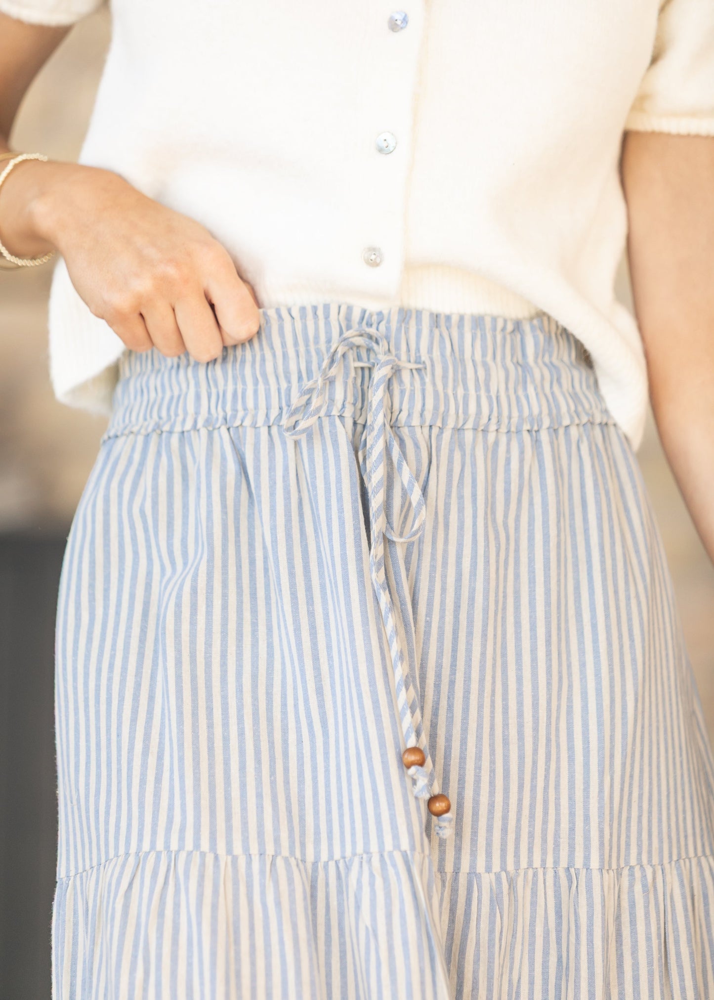 Blue Embroidered Detail Midi Skirt