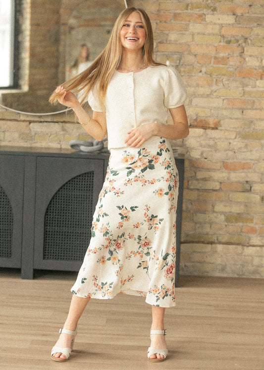Floral Print Satin Maxi Skirt