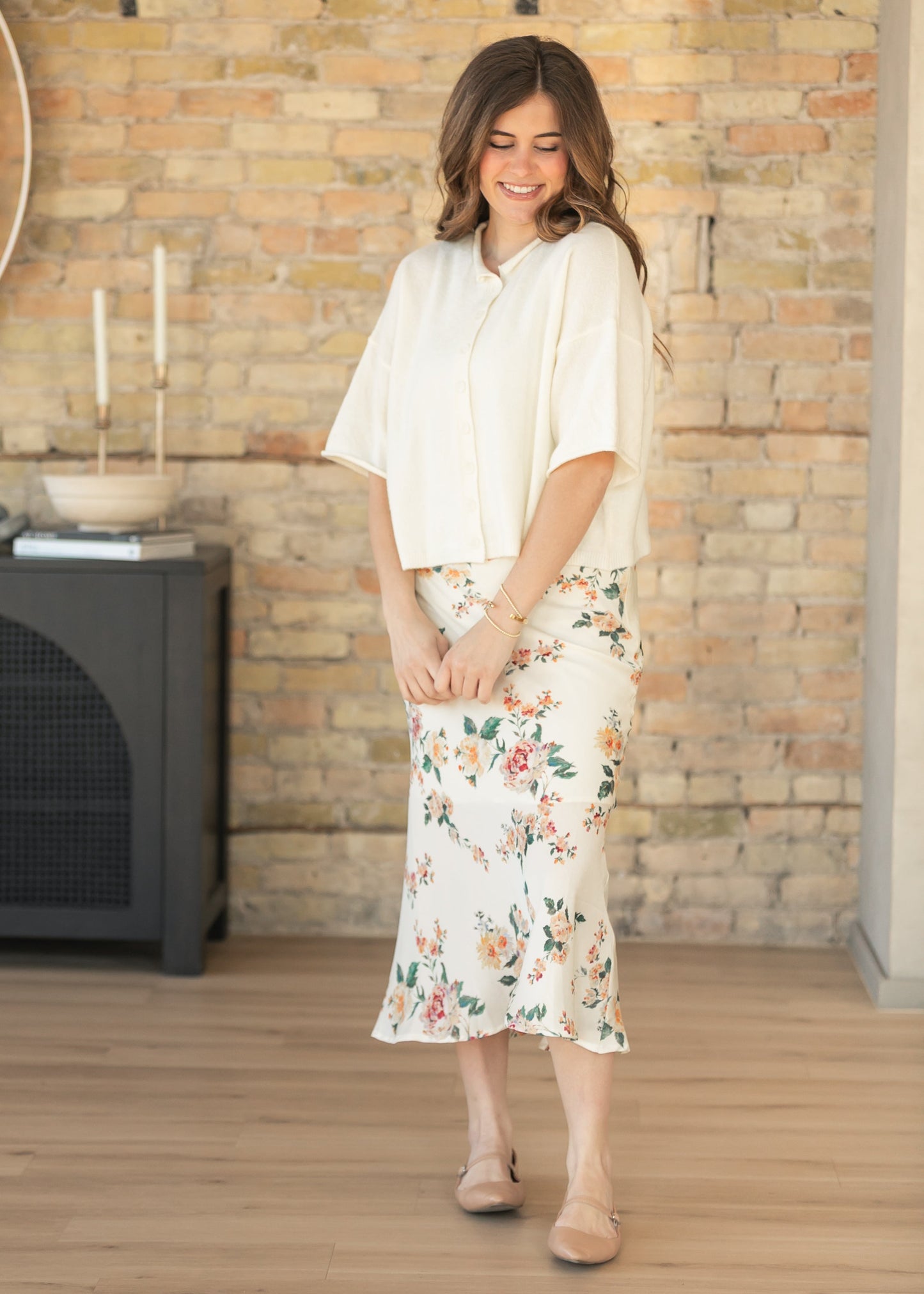 Floral Print Satin Maxi Skirt