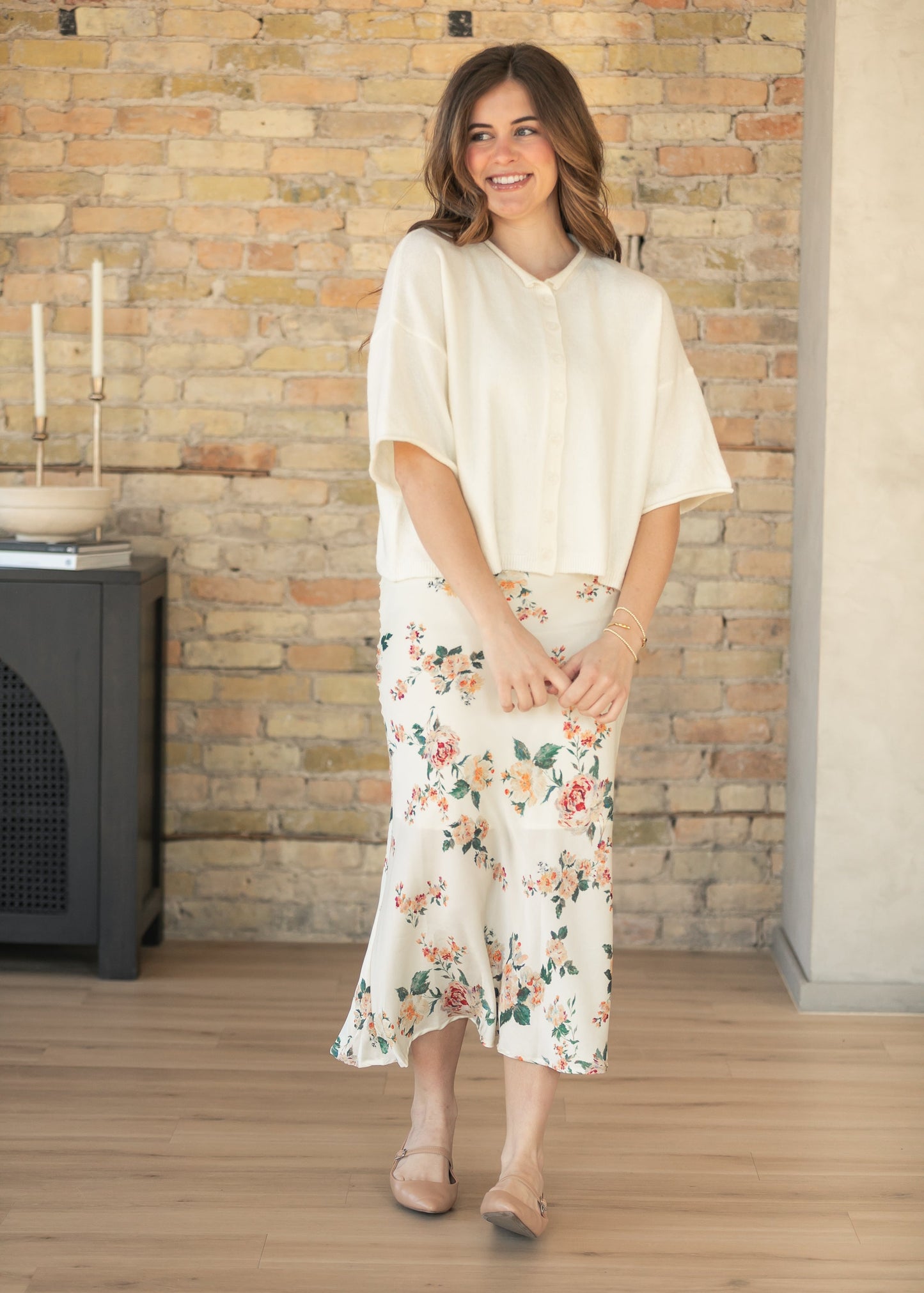 Floral Print Satin Maxi Skirt