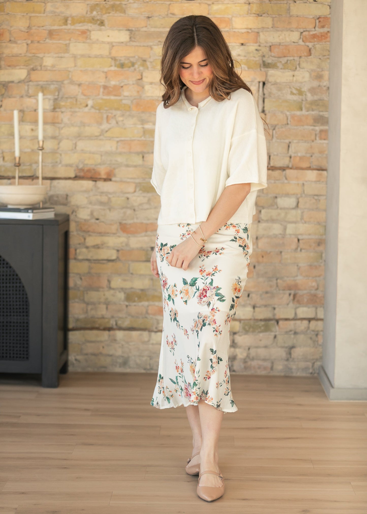 Floral Print Satin Maxi Skirt