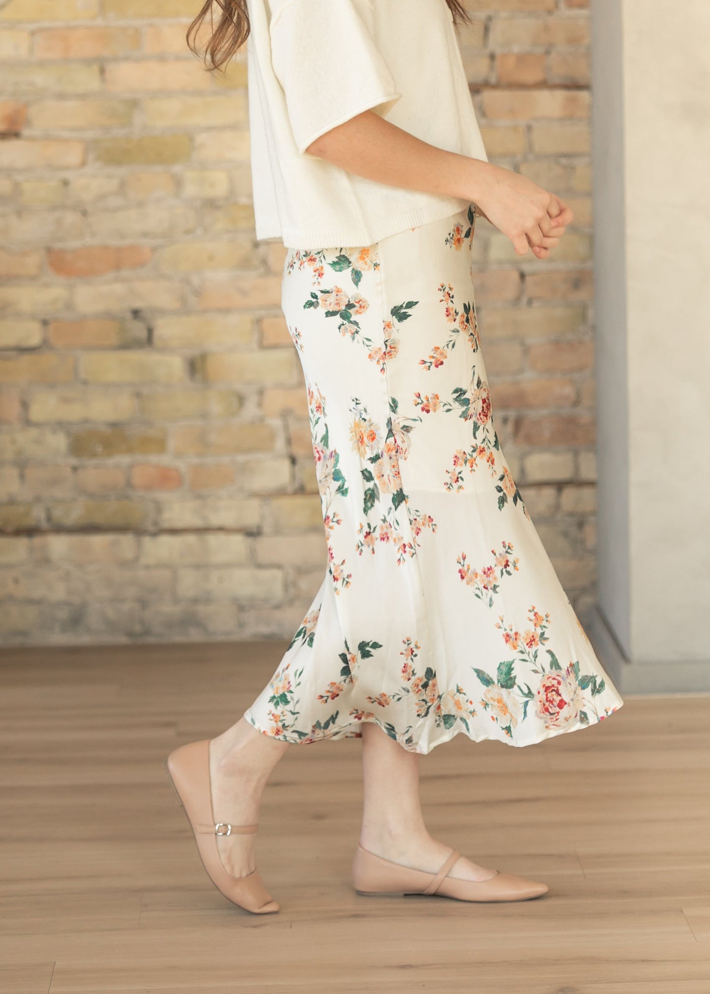 Floral Print Satin Maxi Skirt