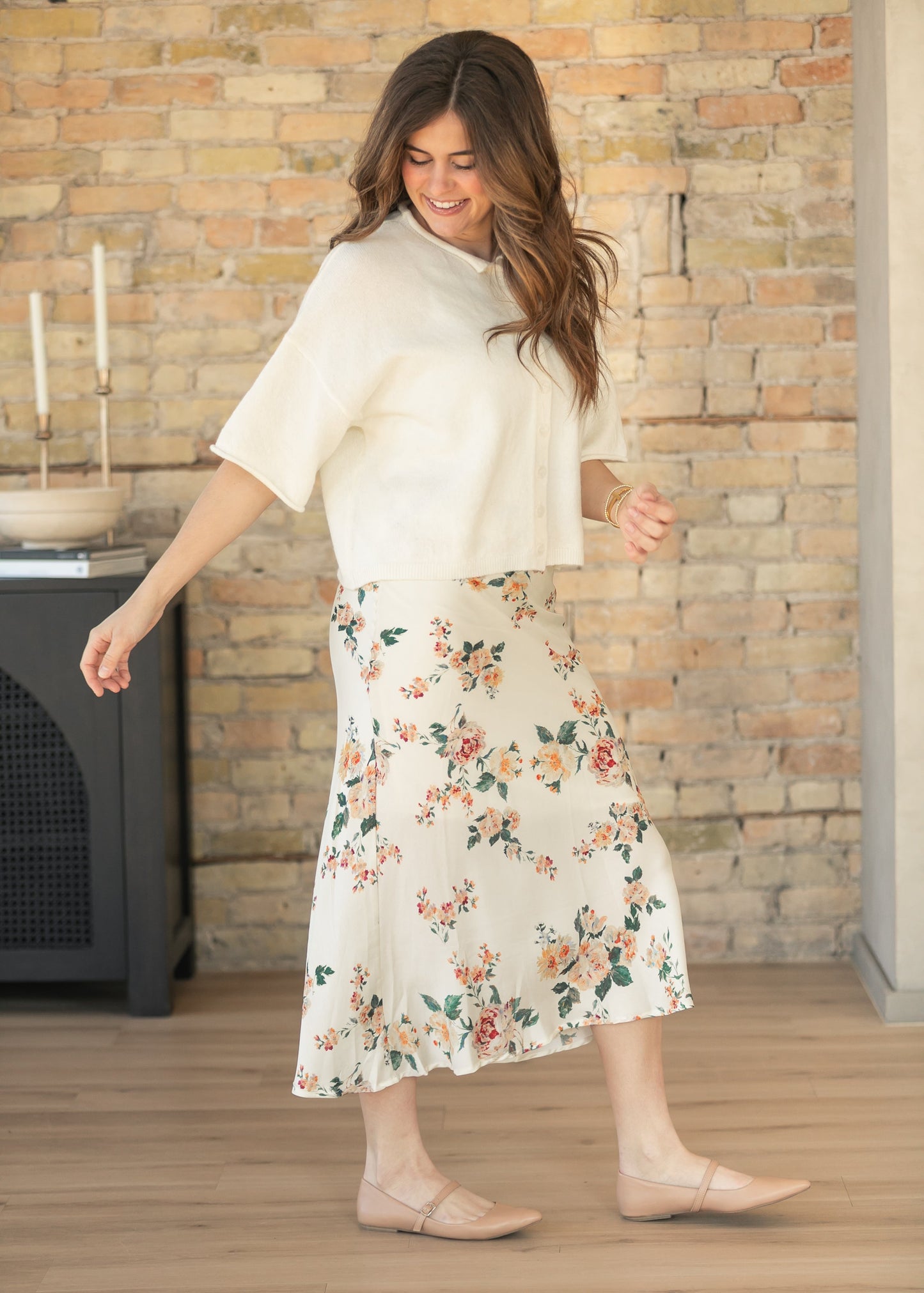 Floral Print Satin Maxi Skirt