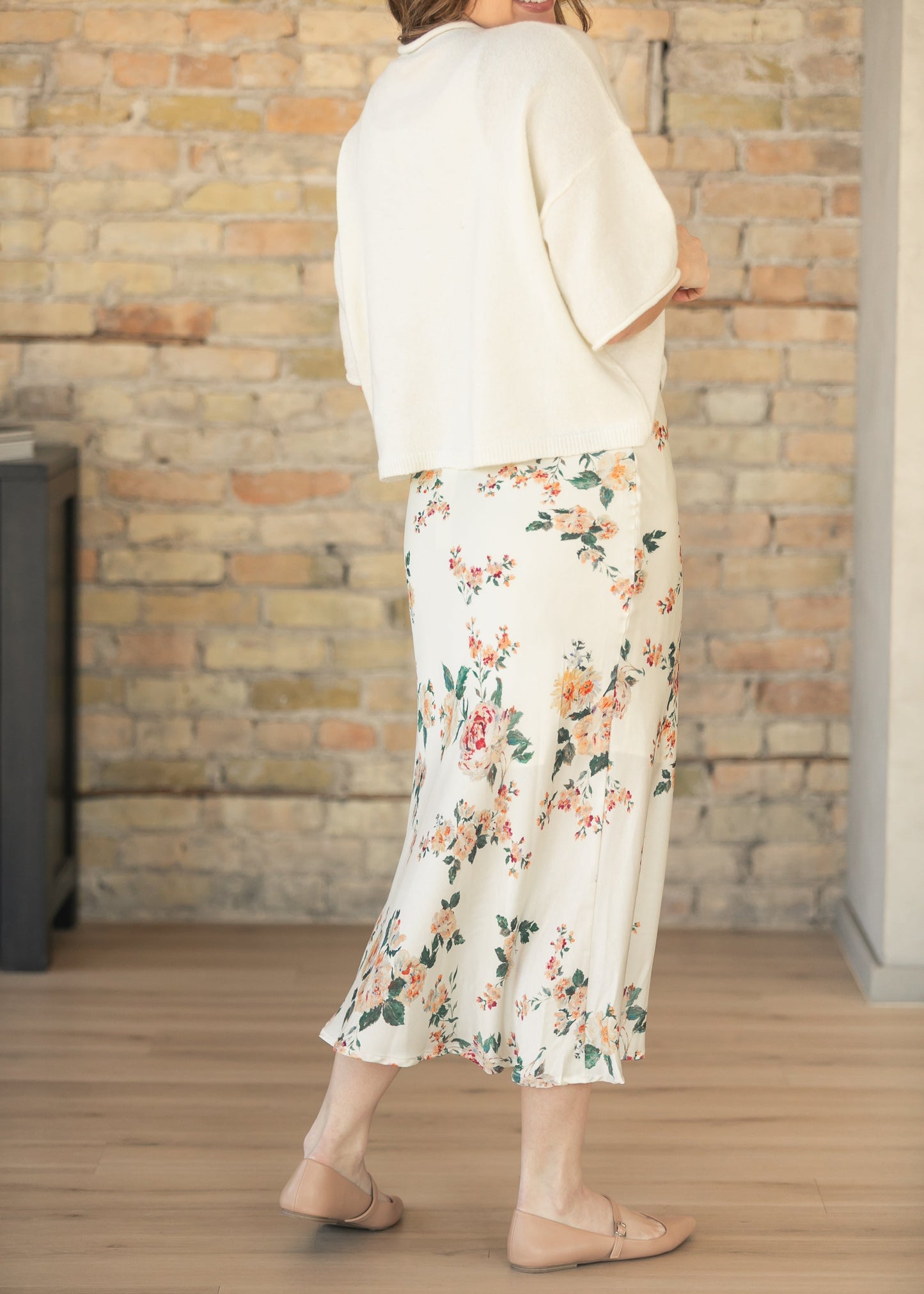 Floral Print Satin Maxi Skirt