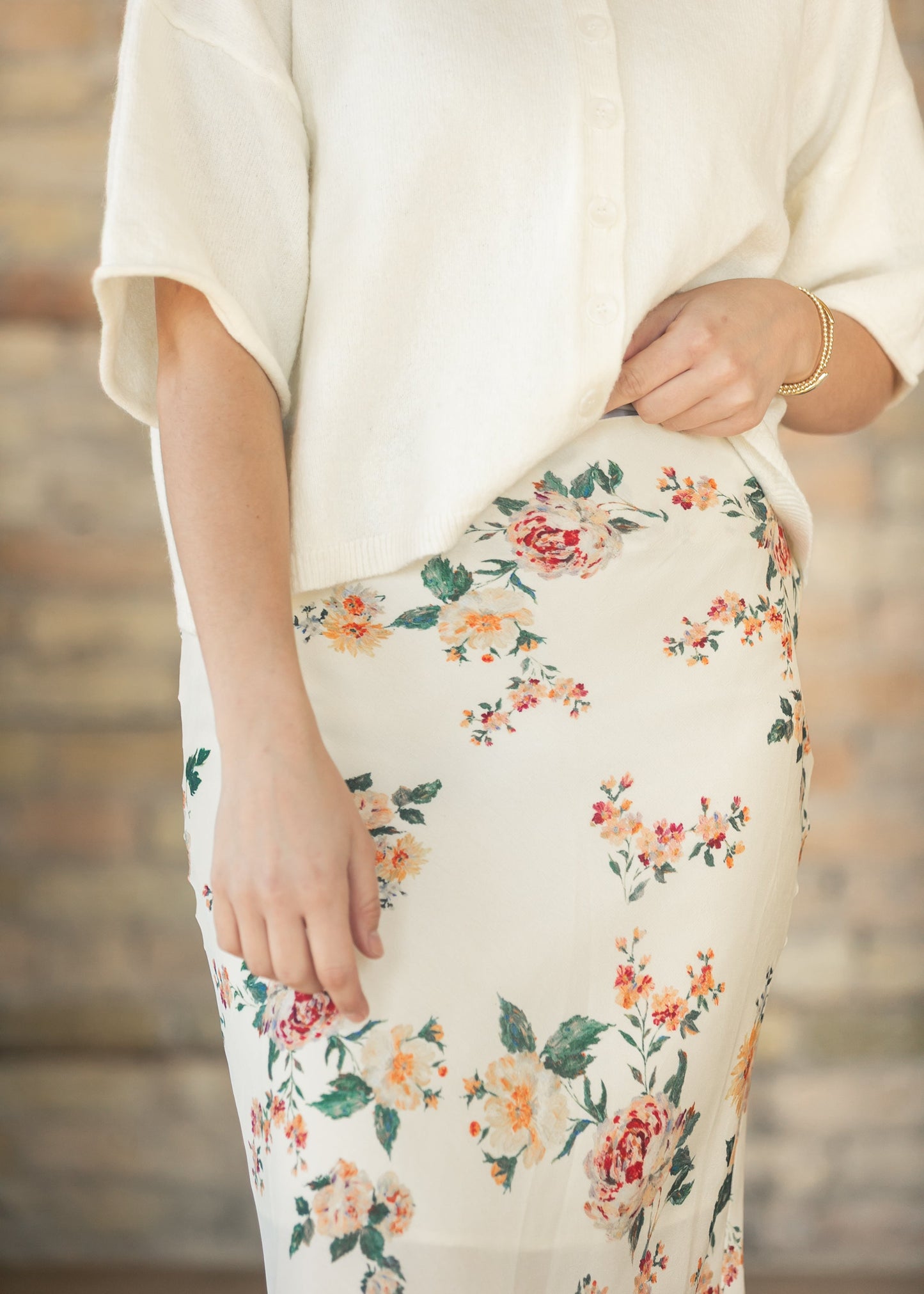 Floral Print Satin Maxi Skirt