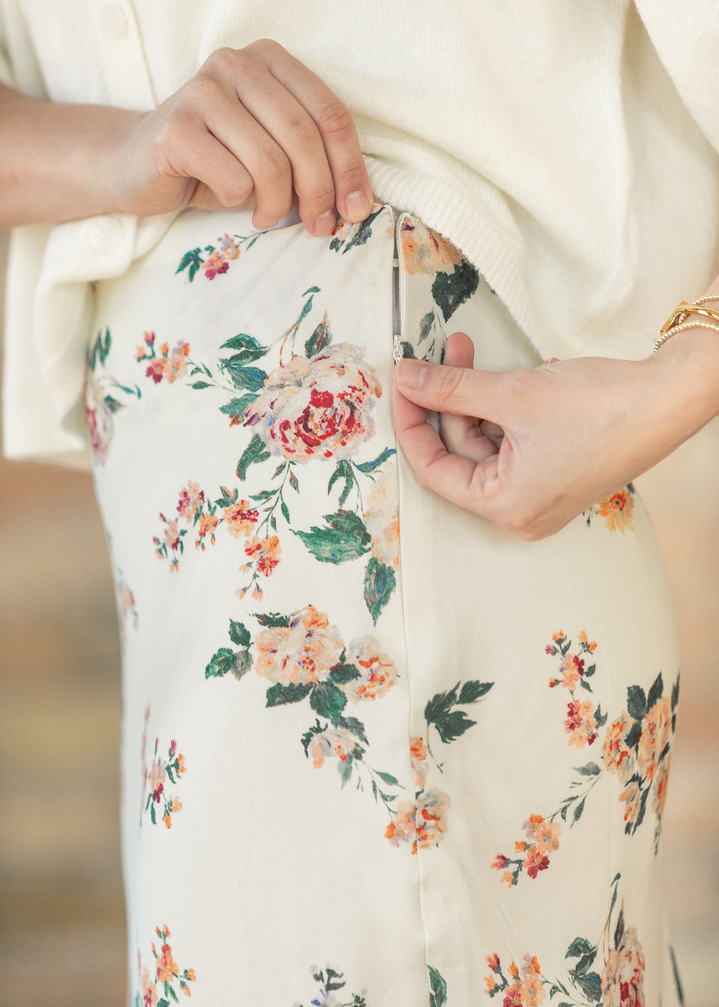 Floral Print Satin Maxi Skirt