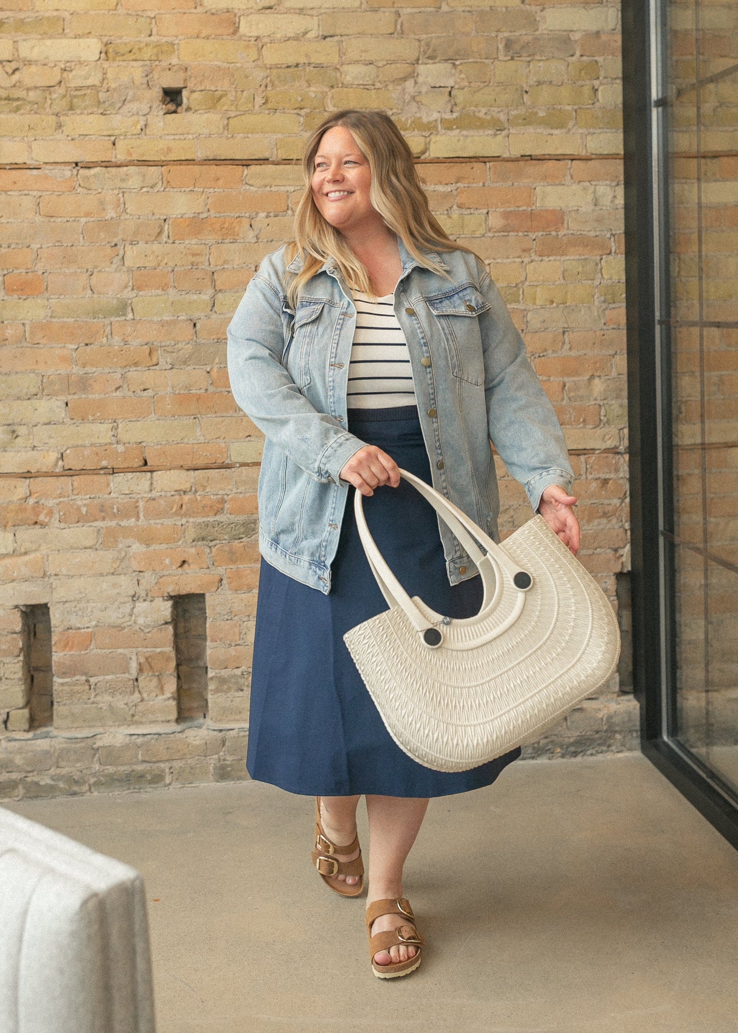 Kate Navy Stripe Cap Sleeve Midi Dress