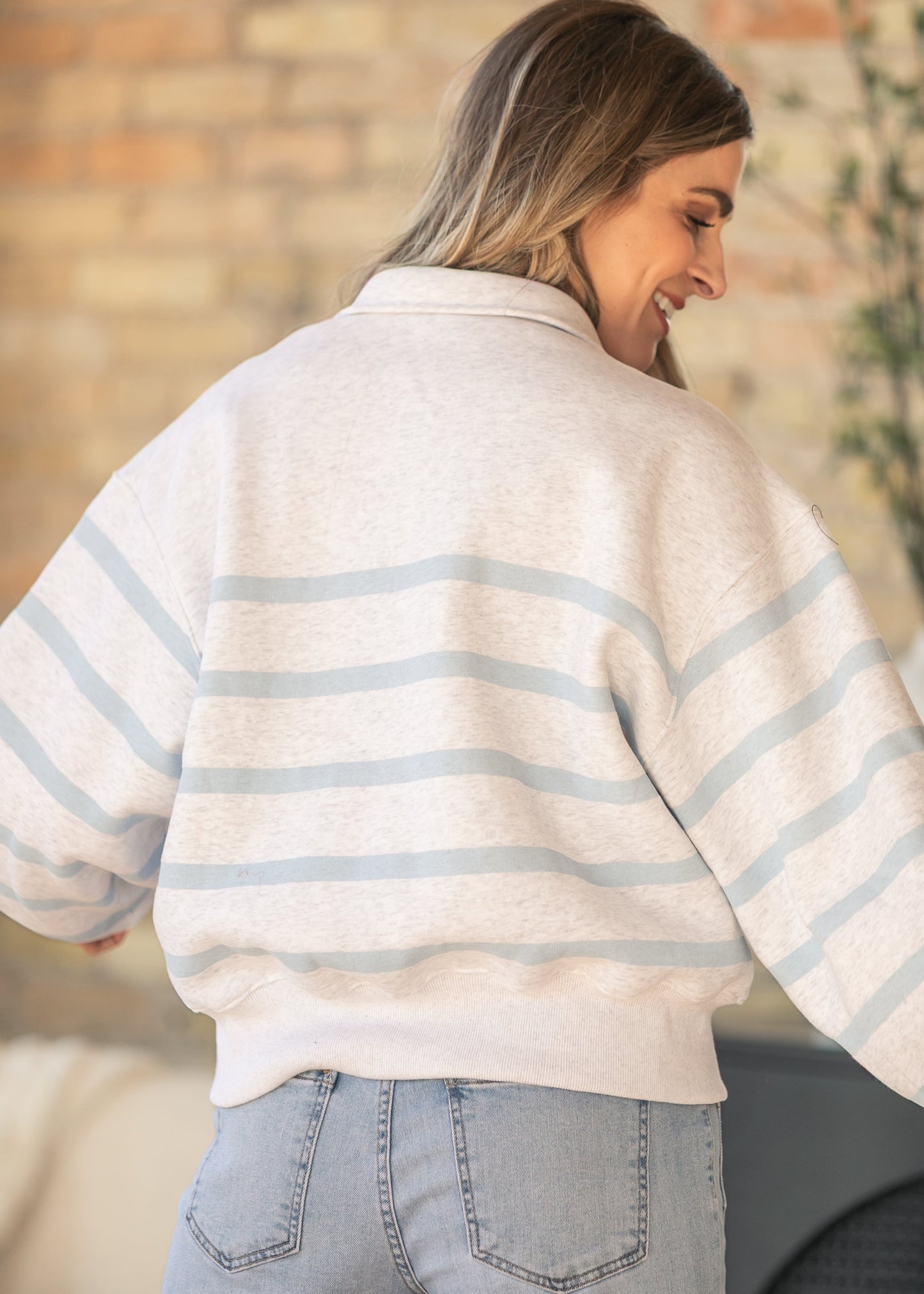 Striped Quarter Snap Pullover