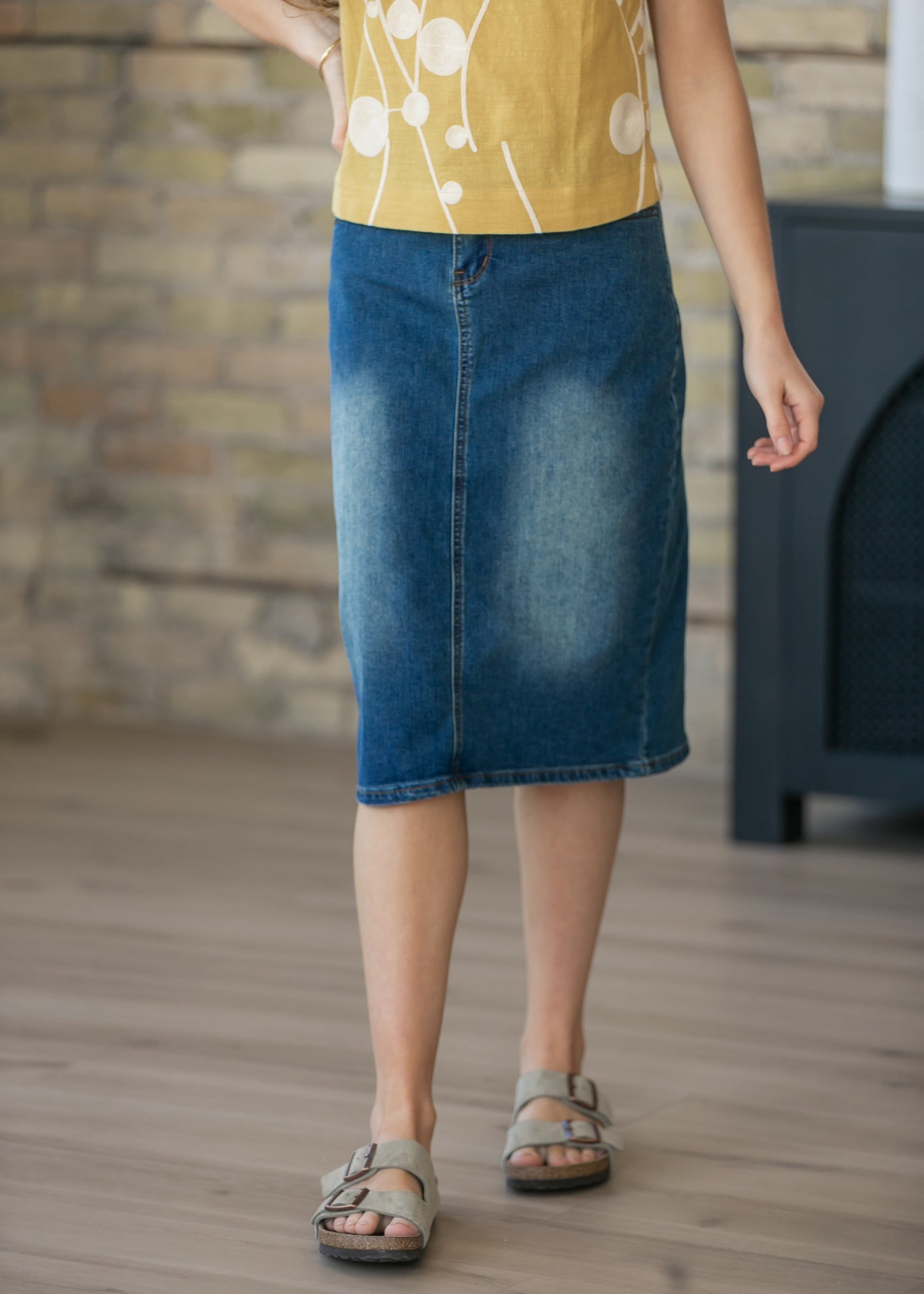 Elliot Dark Wash Denim Midi Skirt
