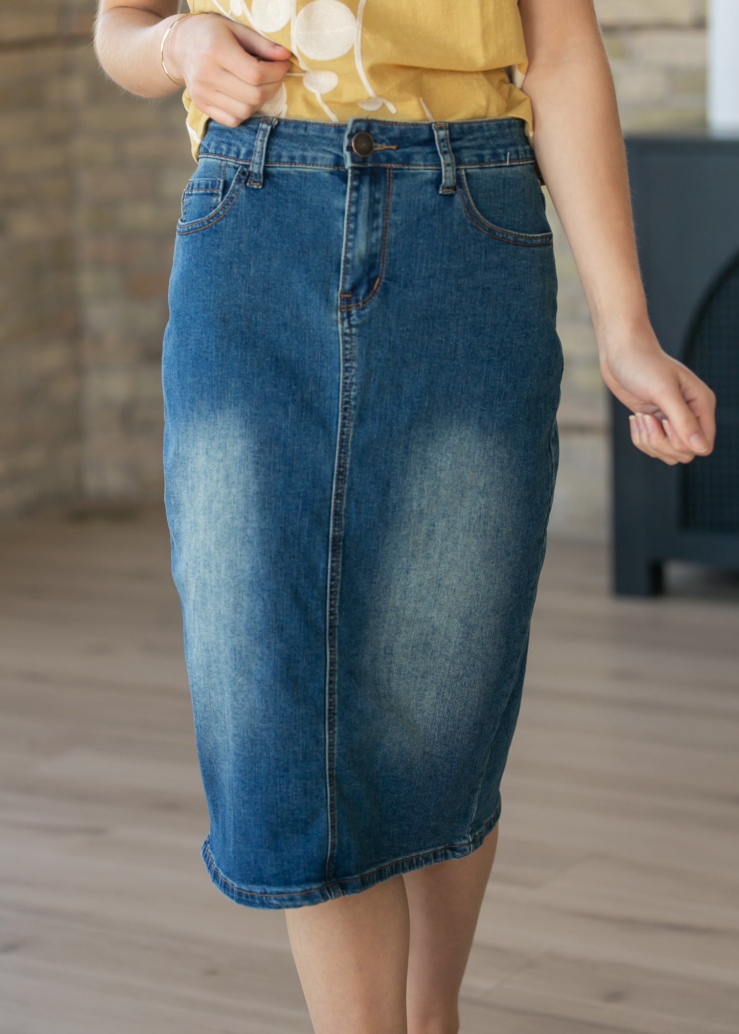 Elliot Dark Wash Denim Midi Skirt