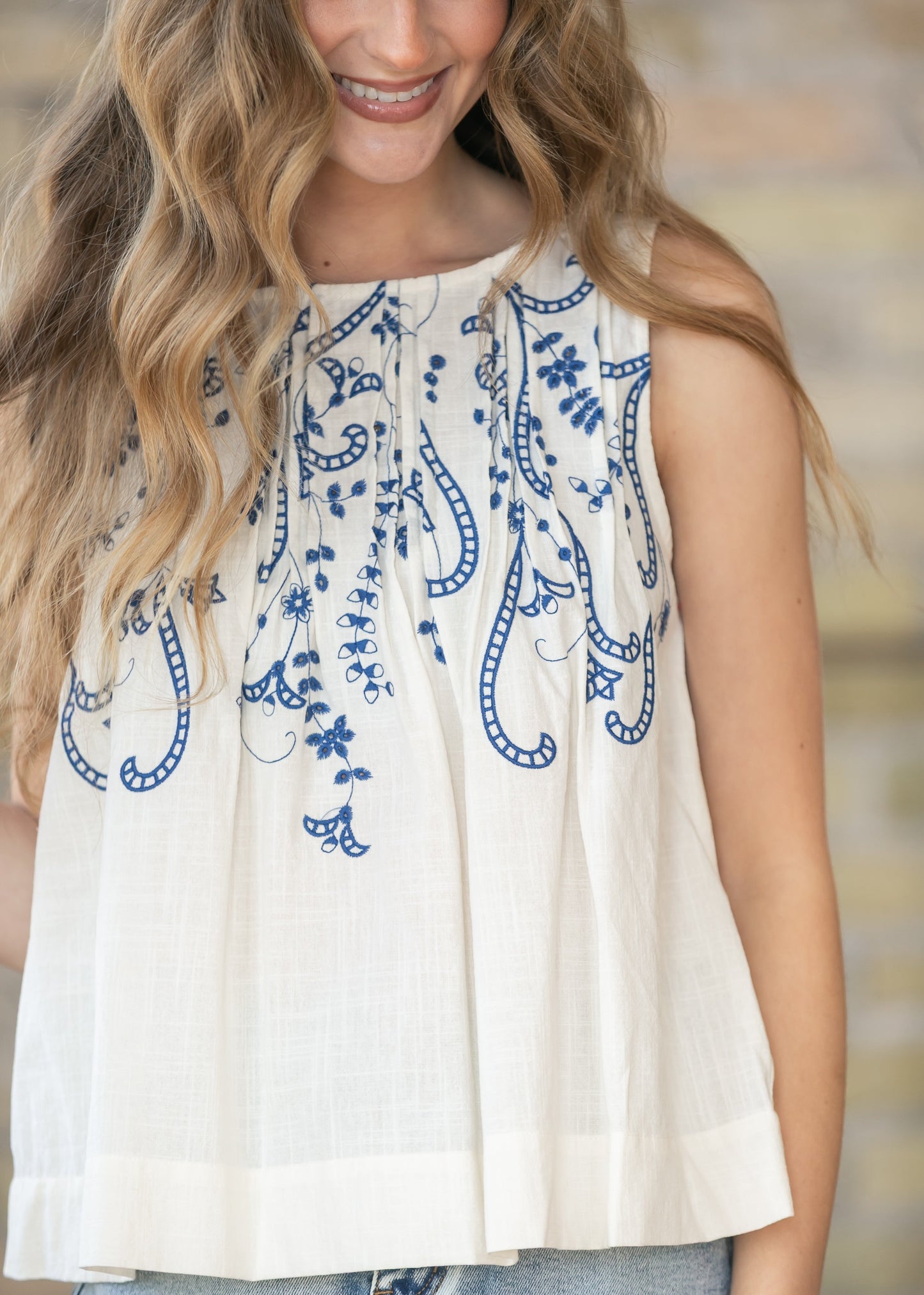 LIVERPOOL® Sleeveless Pintuck Woven Top
