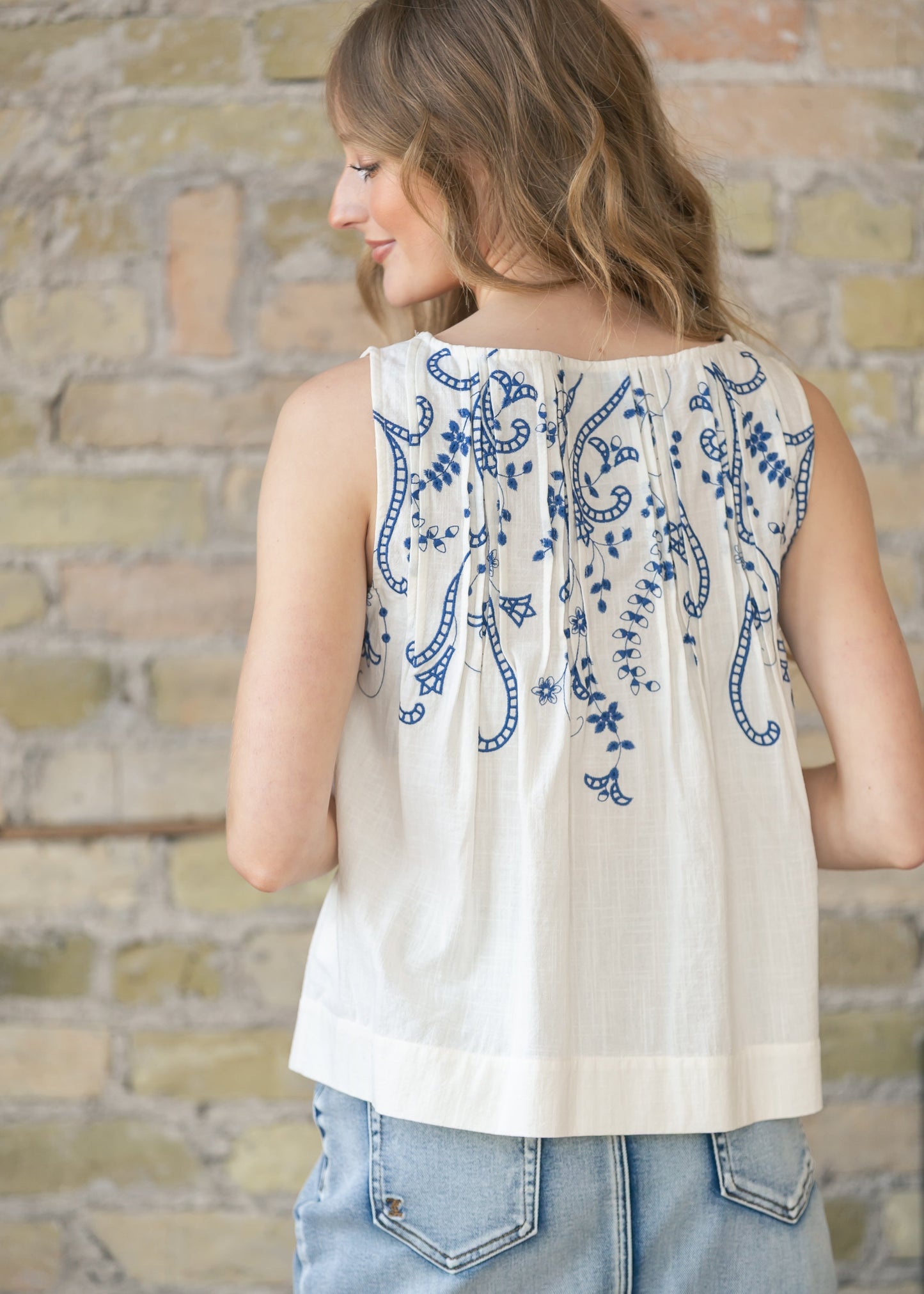 LIVERPOOL® Sleeveless Pintuck Woven Top