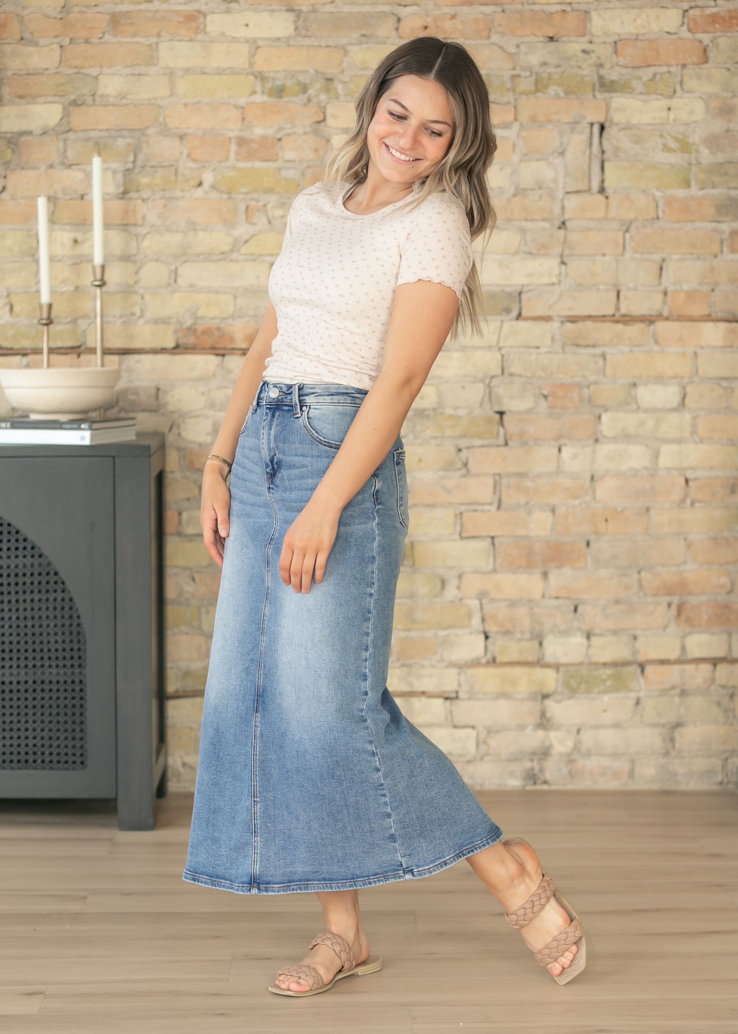 Medium Wash High Rise Maxi Skirt