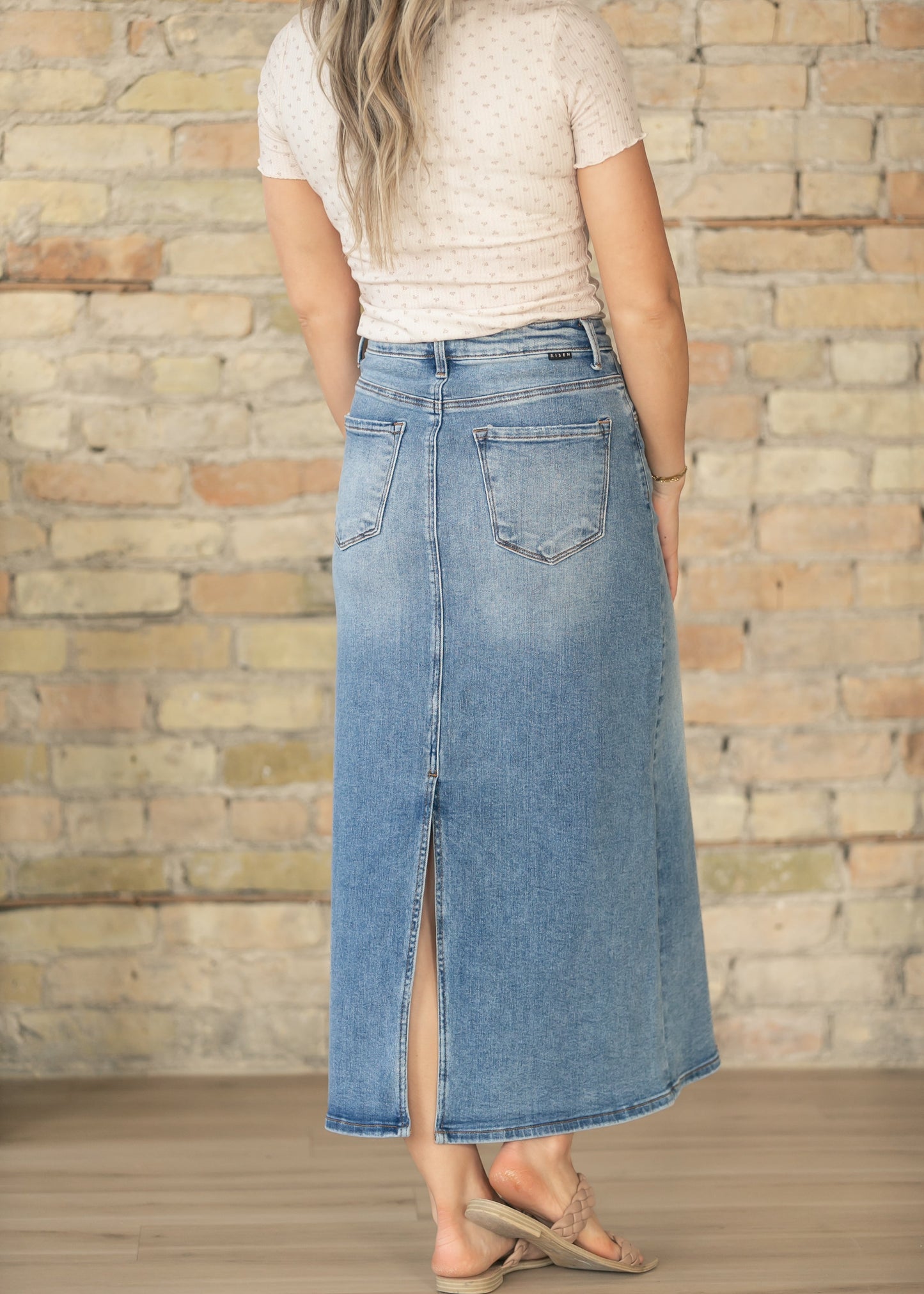 Medium Wash High Rise Maxi Skirt