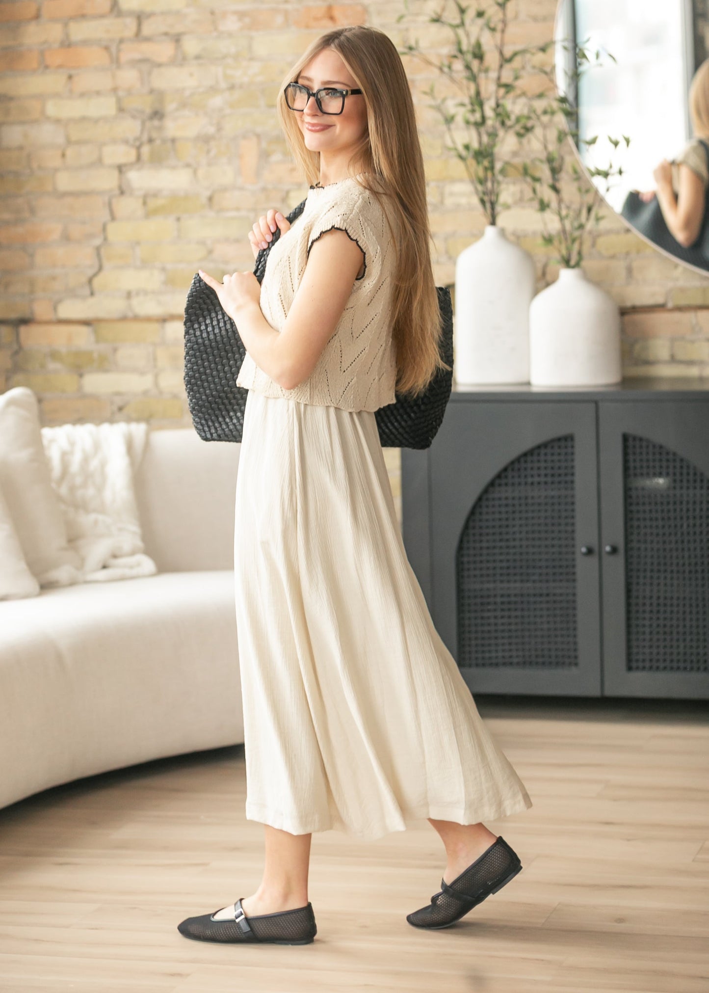 Mixed Media Knit Sweater Maxi Dress