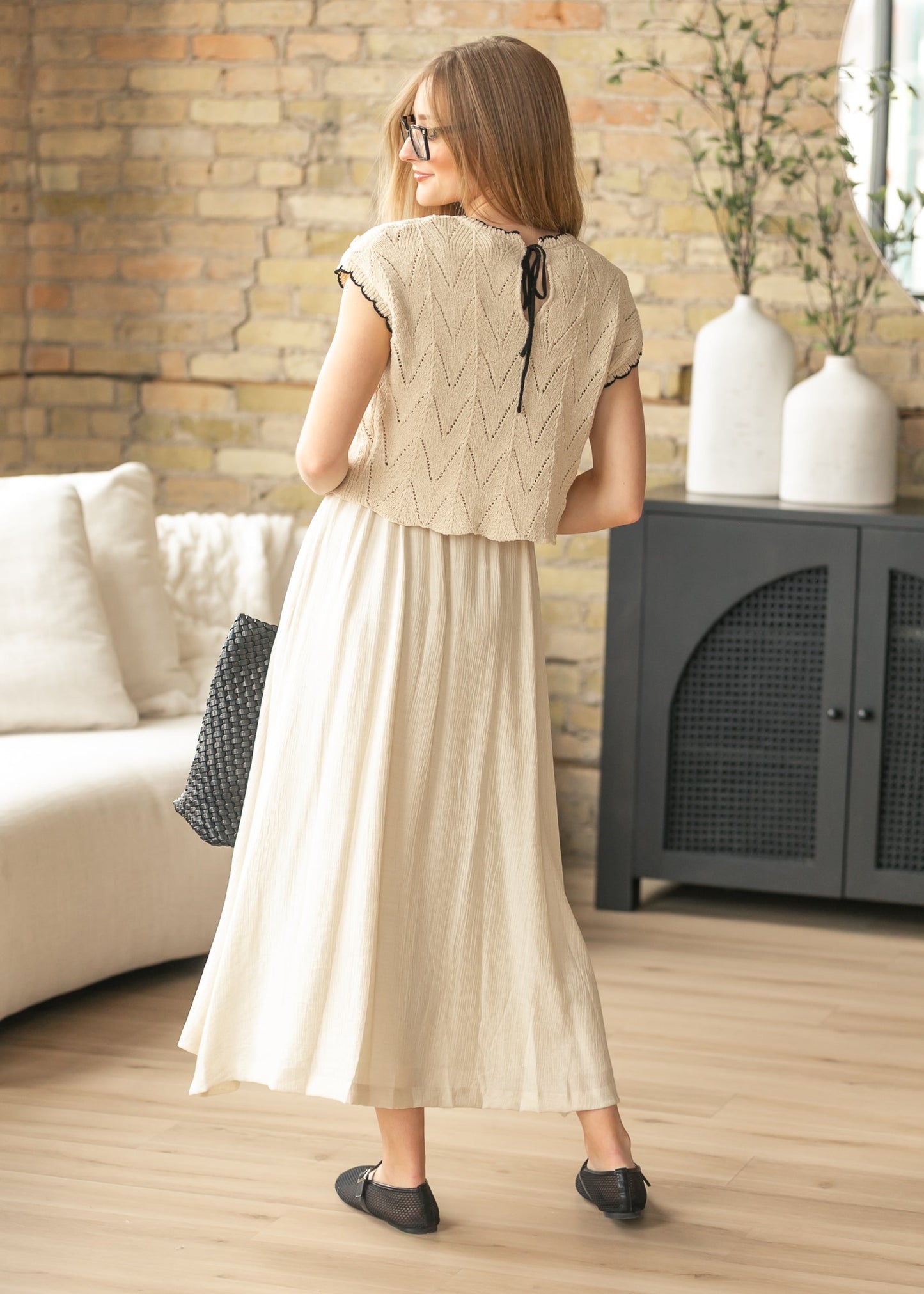 Mixed Media Knit Sweater Maxi Dress