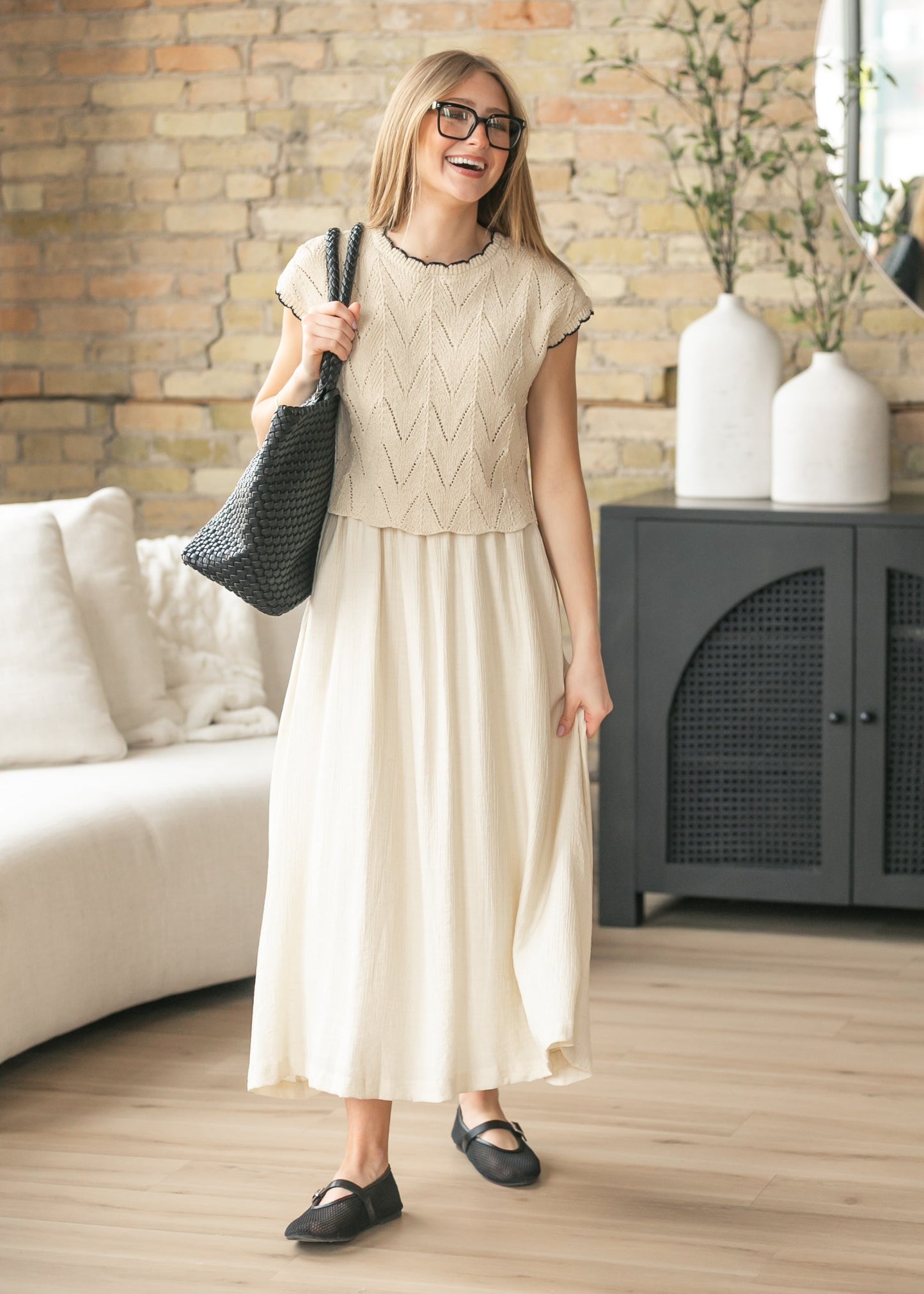 Mixed Media Knit Sweater Maxi Dress