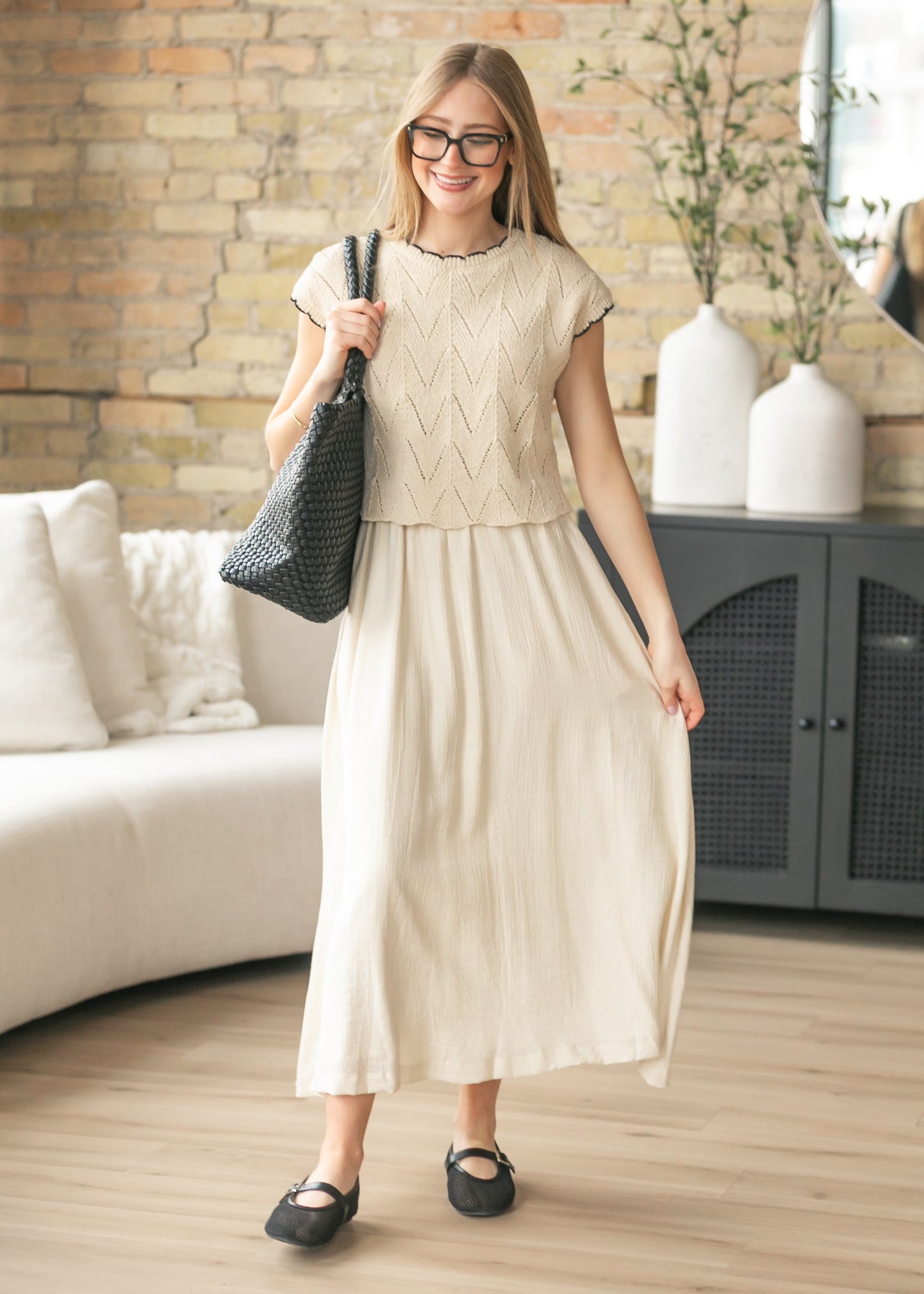 Mixed Media Knit Sweater Maxi Dress