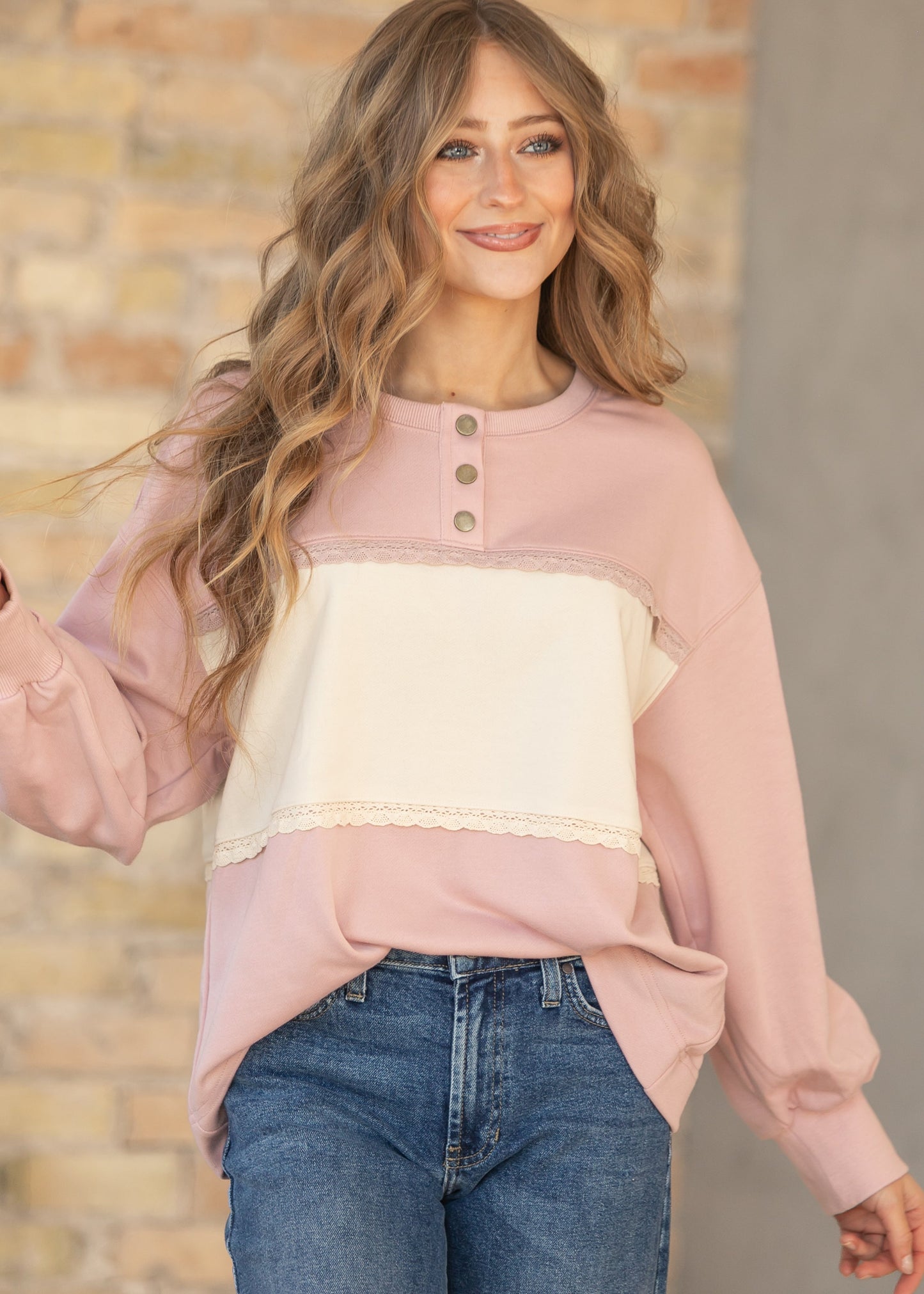 Oversize Lace Trim Pullover