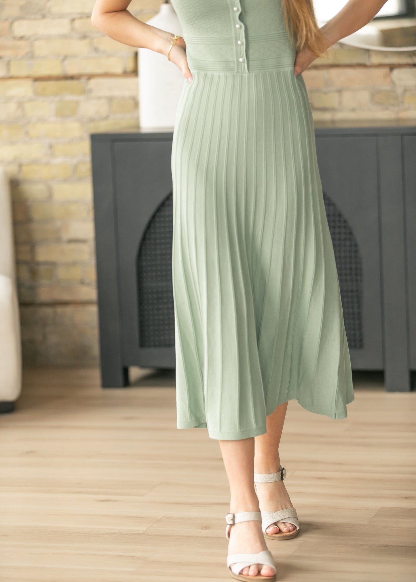 Pearl Button Detail Knit Maxi Dress