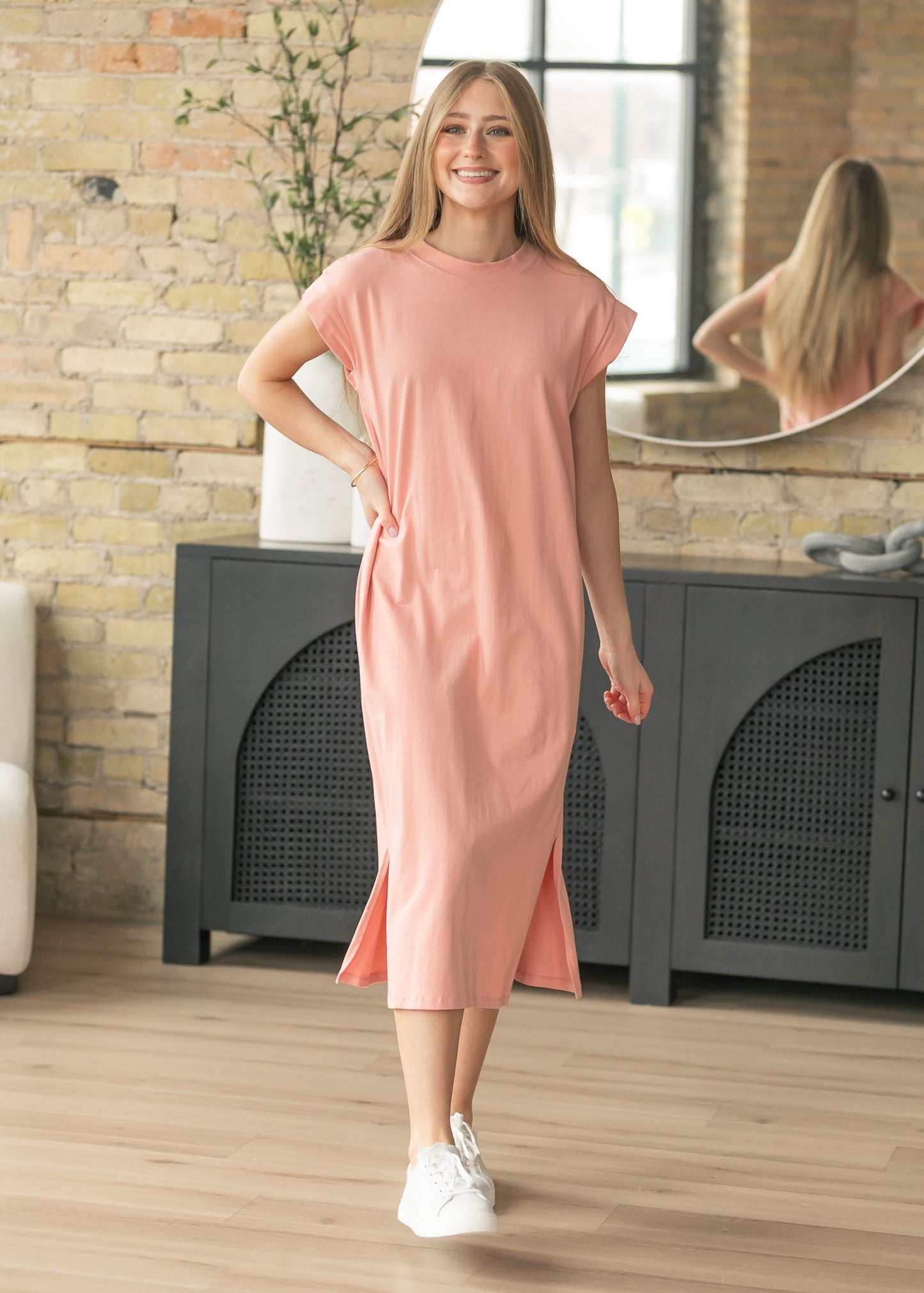 Pink Cap Sleeve T-shirt Midi Dress