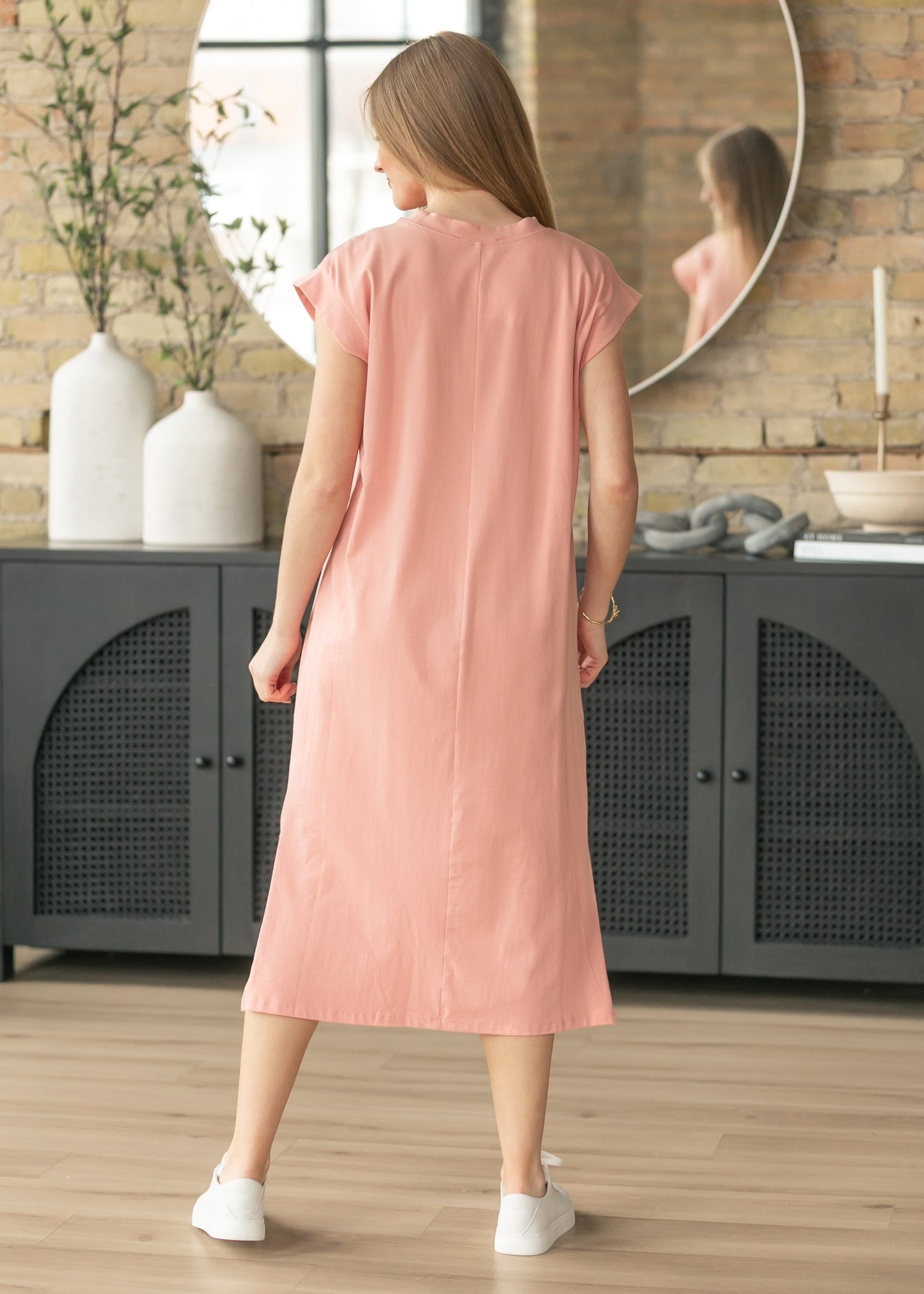 Pink Cap Sleeve T-shirt Midi Dress