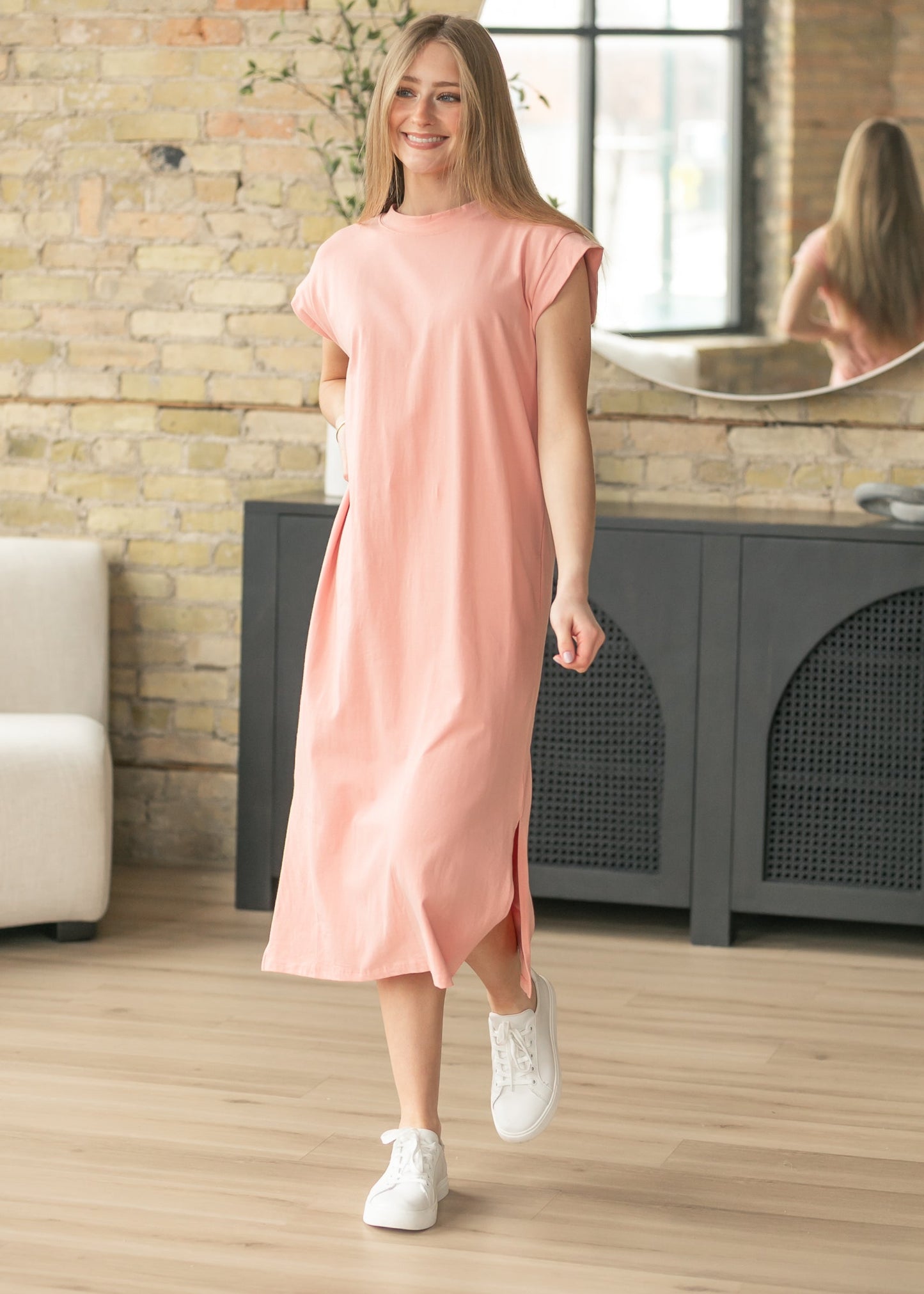 Pink Cap Sleeve T-shirt Midi Dress