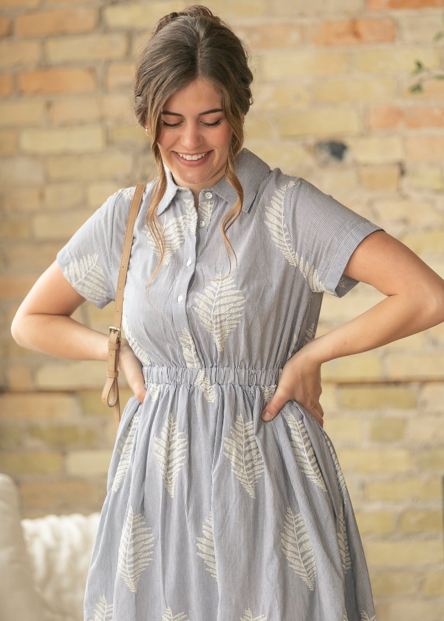Pinstripe Embroidered Midi Dress