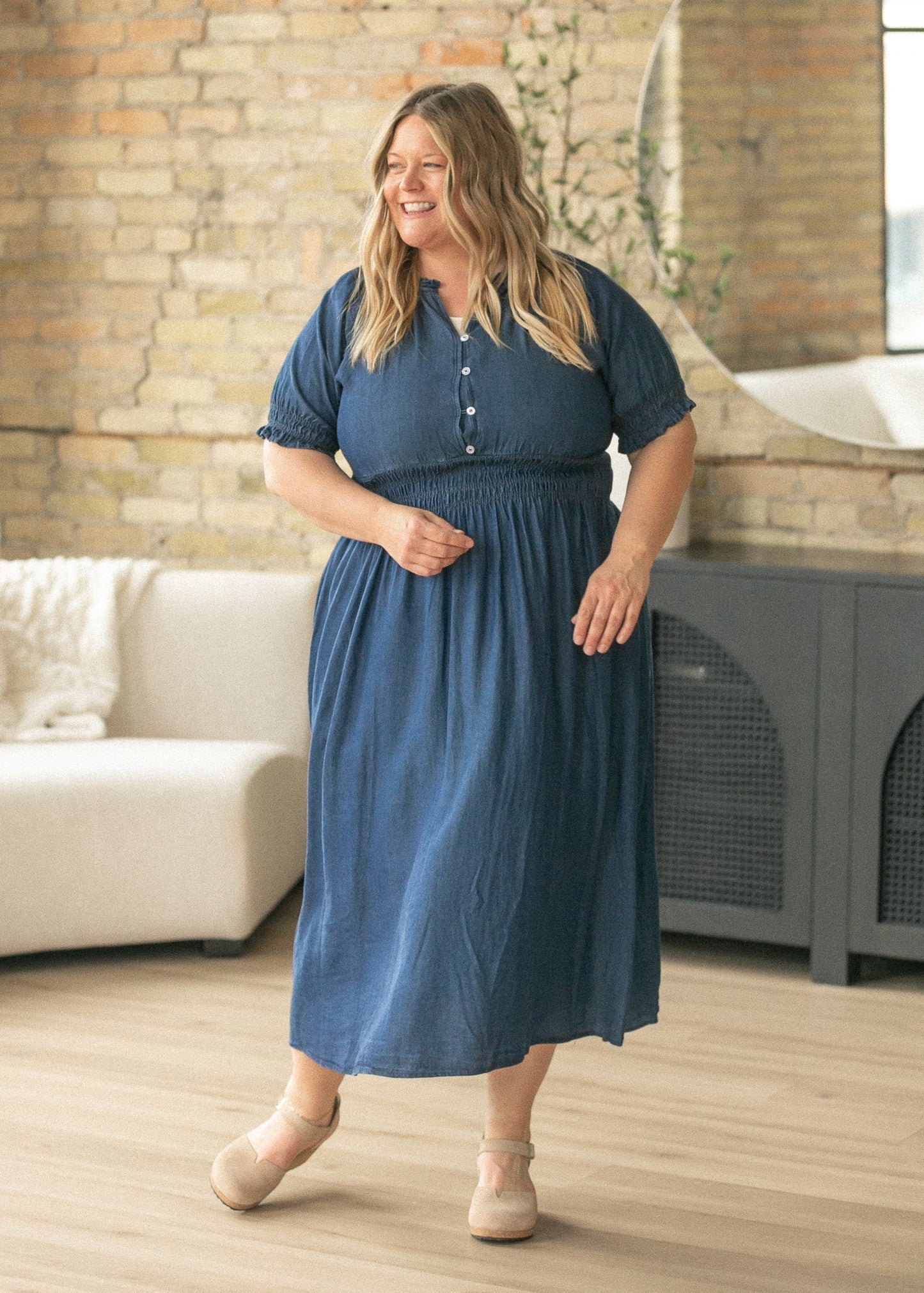 Rena Dark Chambray Midi Dress