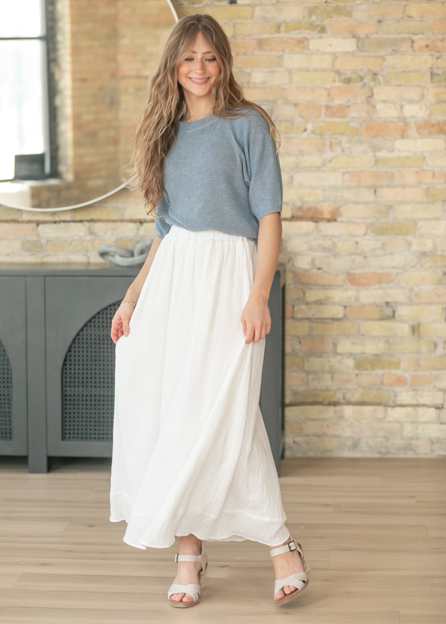 Ribbed Knit Blue Boxy Tee