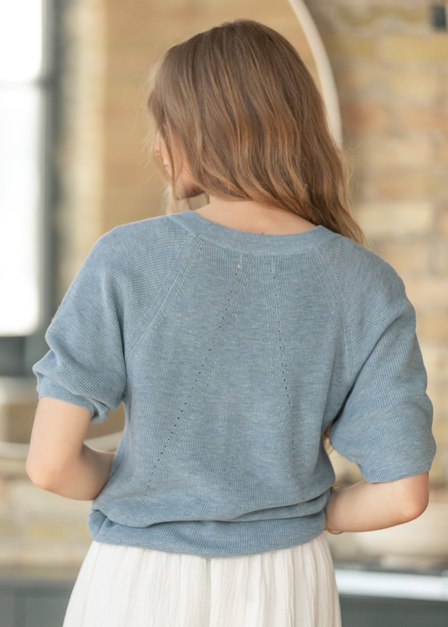 Ribbed Knit Blue Boxy Tee