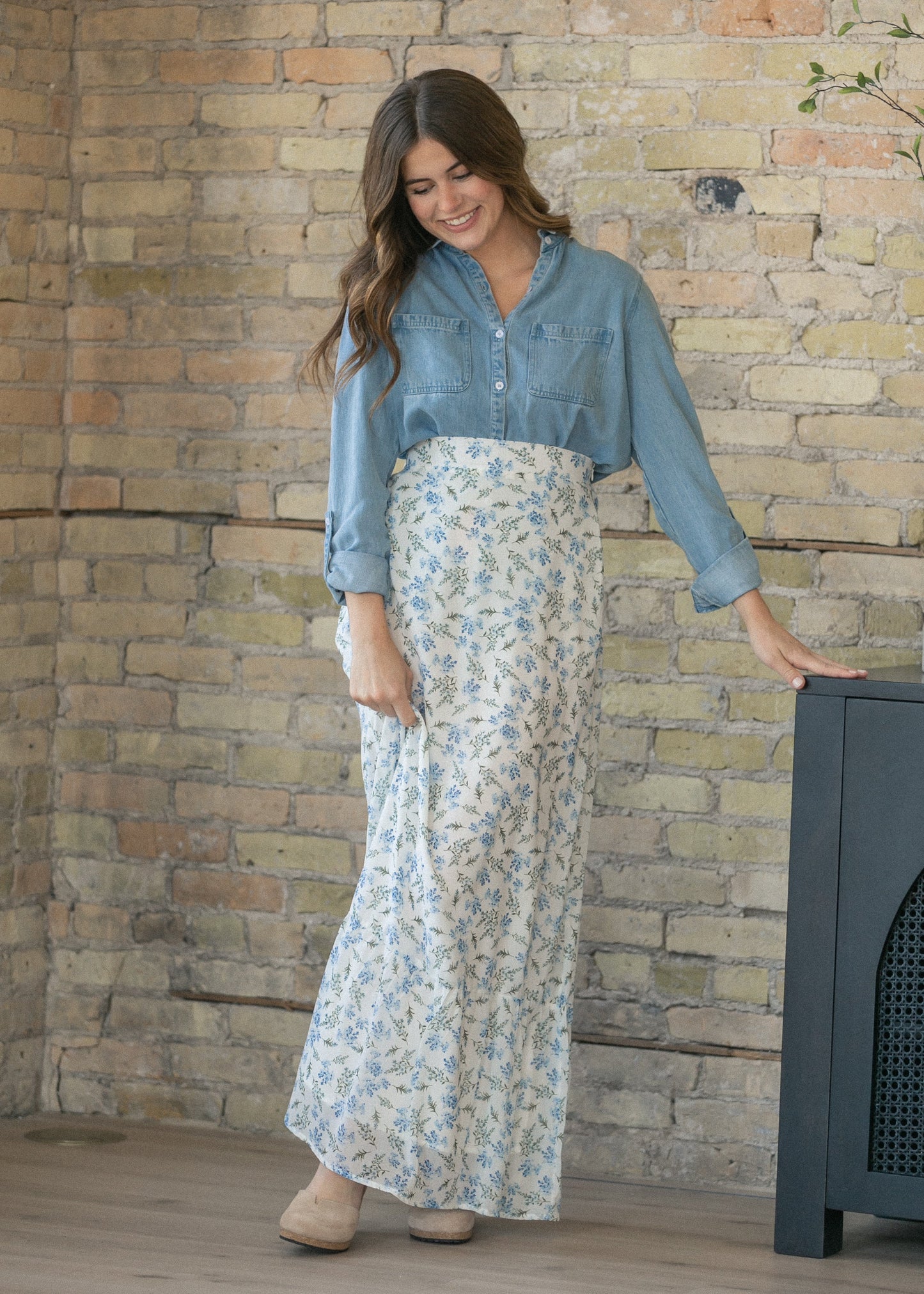 Rowan Light Wash Chambray Button Down Top