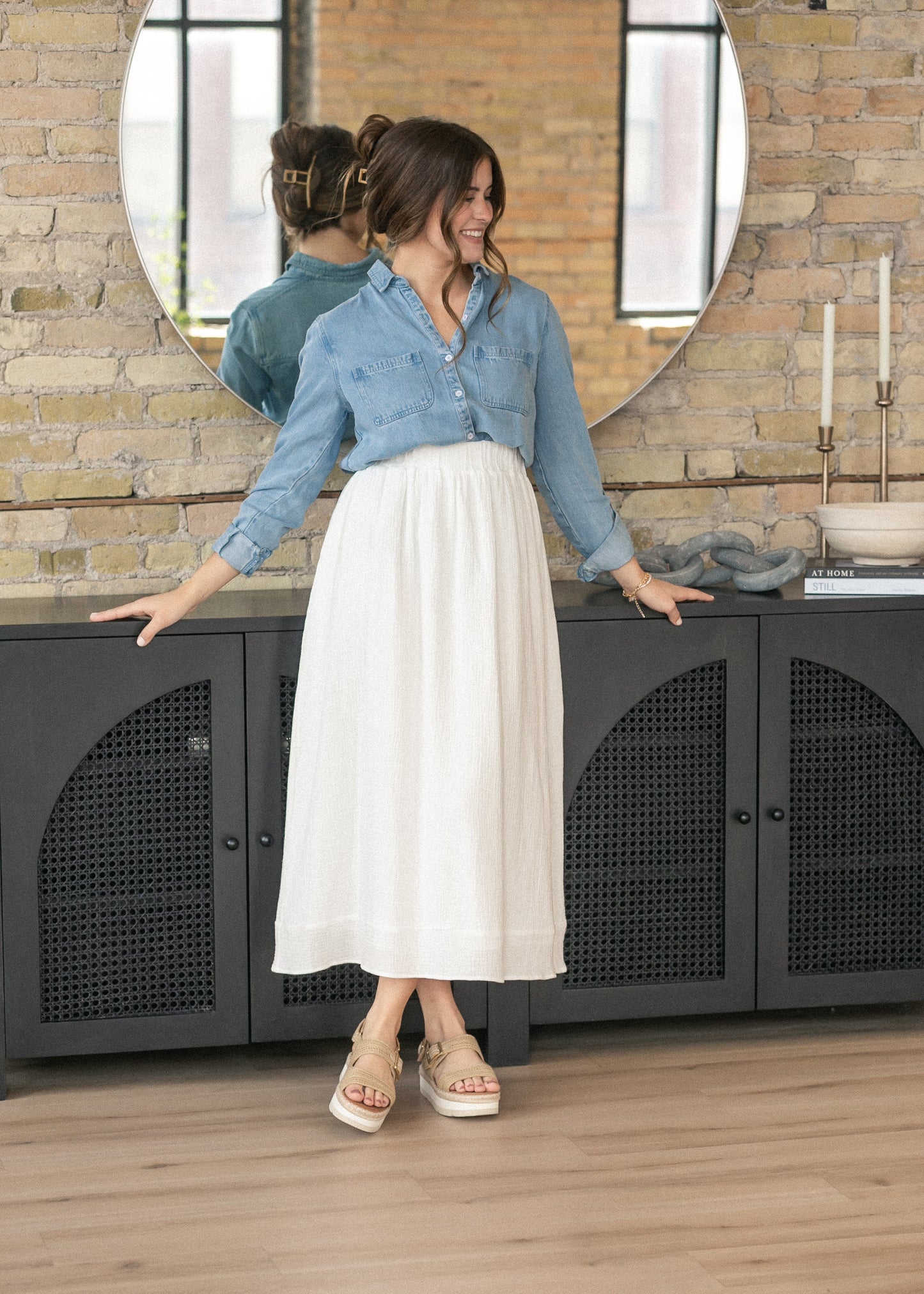 Rowan Light Wash Chambray Button Down Top