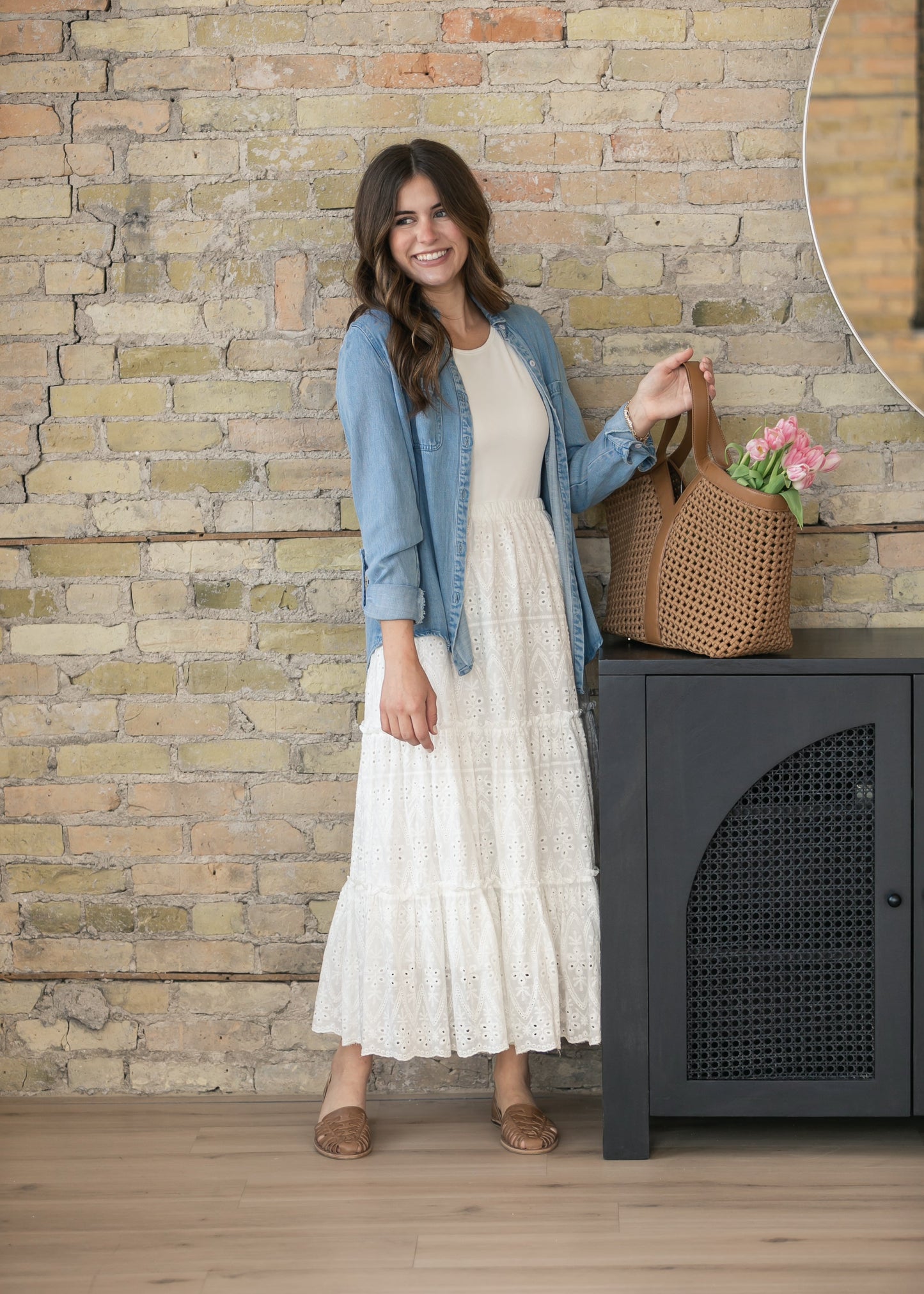 Rowan Light Wash Chambray Button Down Top
