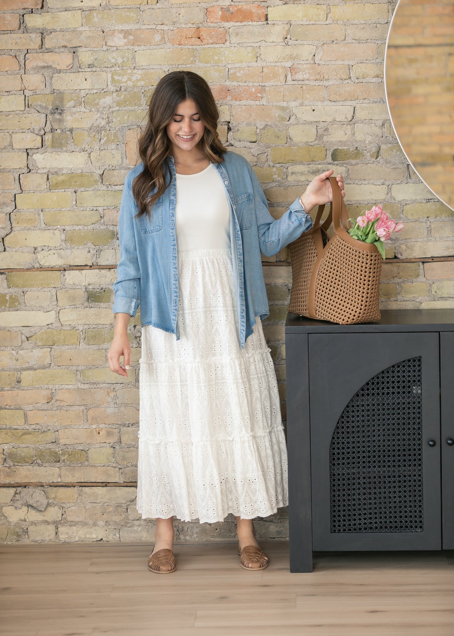 Rowan Light Wash Chambray Button Down Top