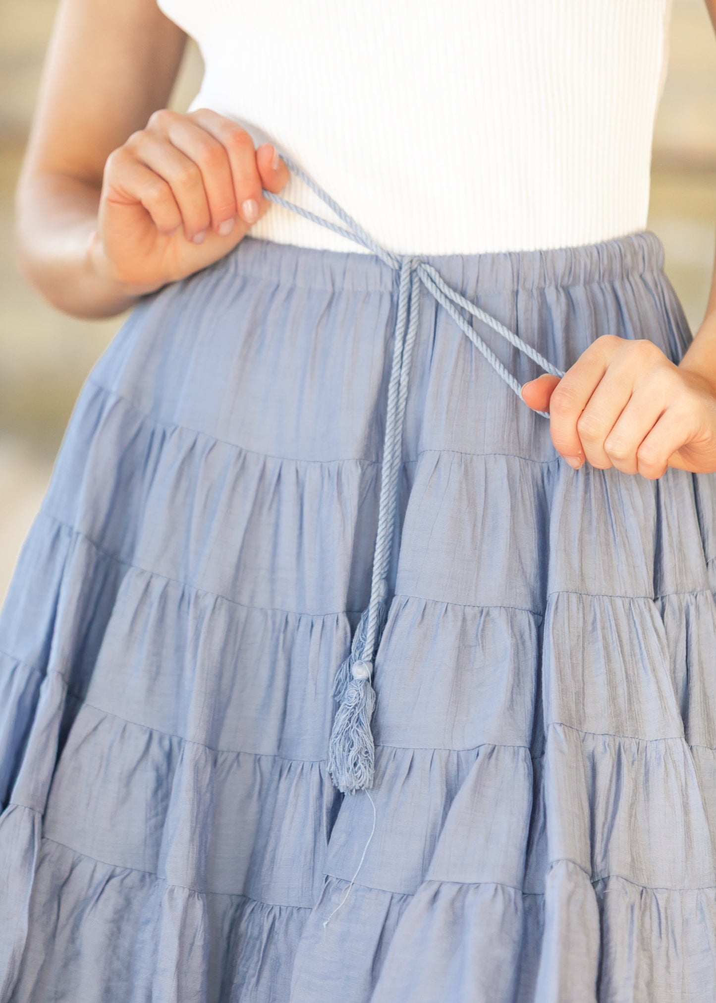 Tiered Circle Blue Midi Skirt
