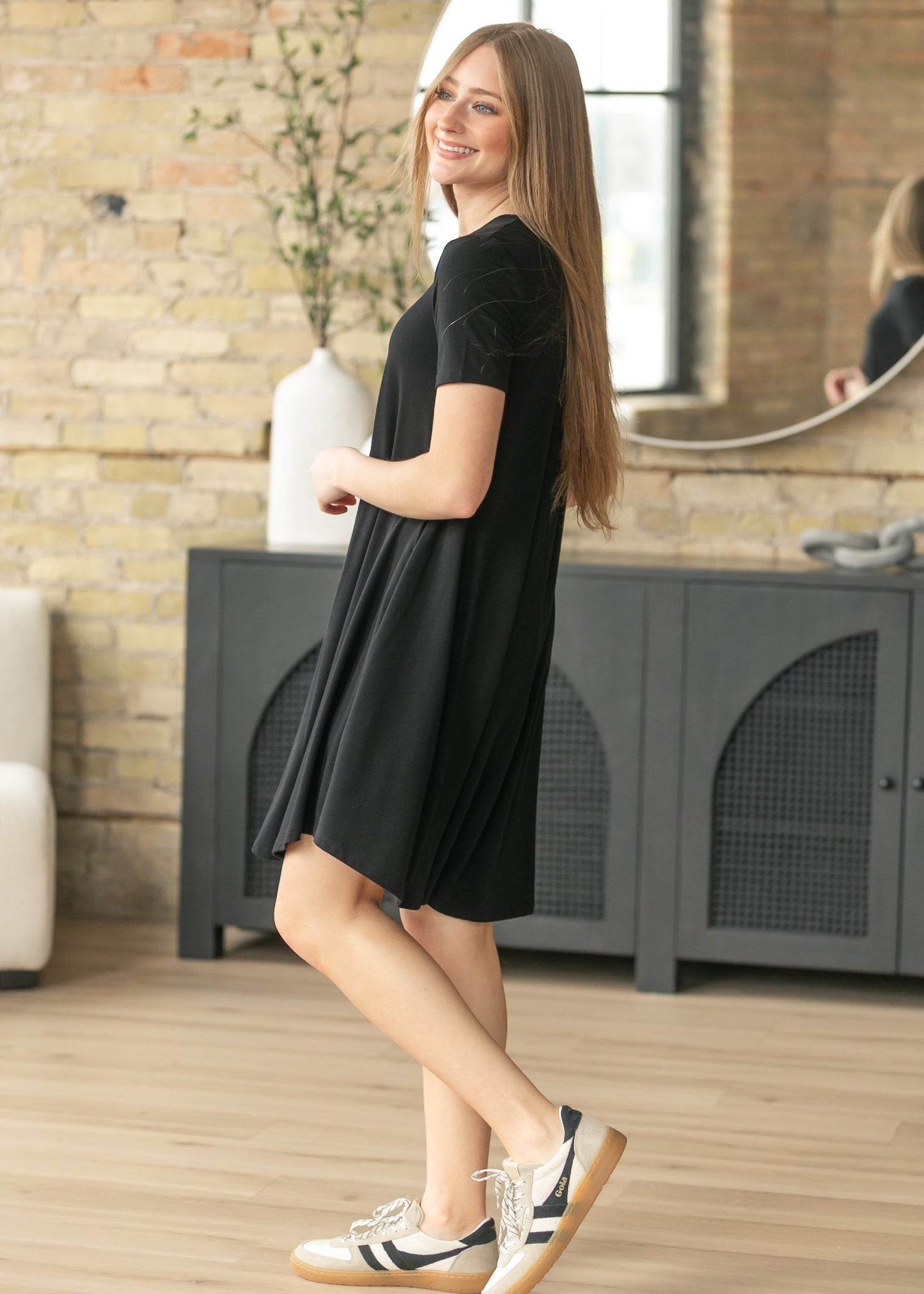 Short Sleeve A-Line Midi Dress