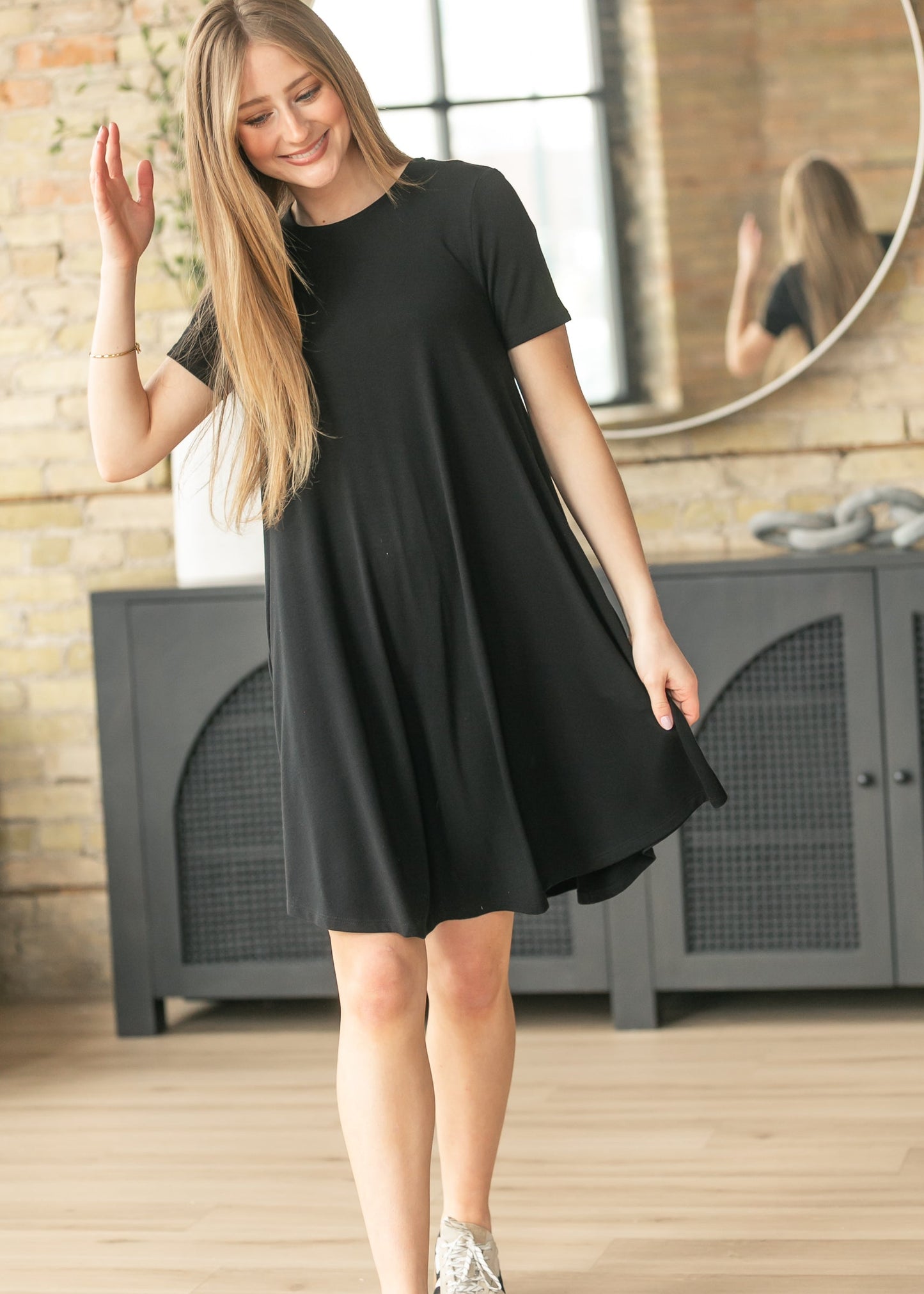 Short Sleeve A-Line Midi Dress