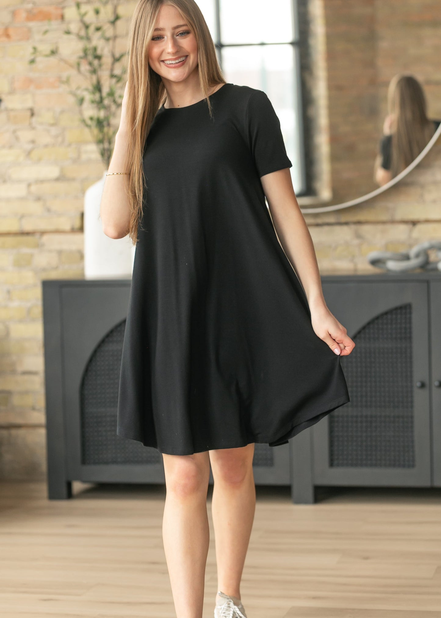Short Sleeve A-Line Midi Dress
