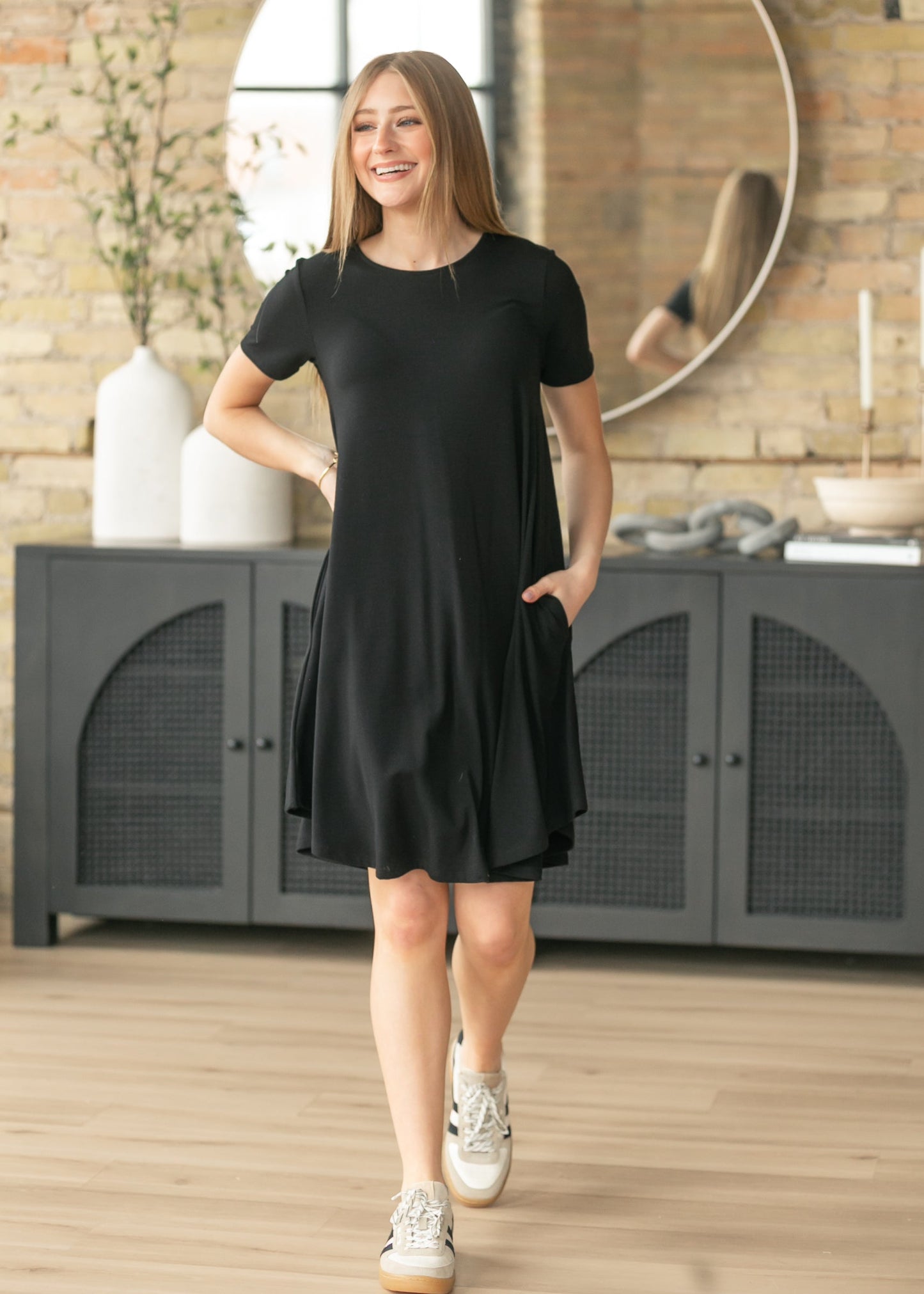 Short Sleeve A-Line Midi Dress