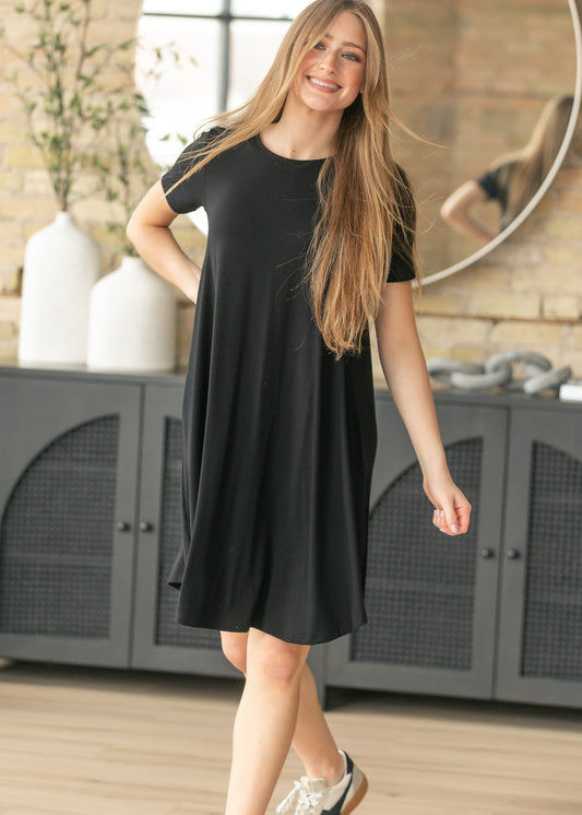 Short Sleeve A-Line Midi Dress