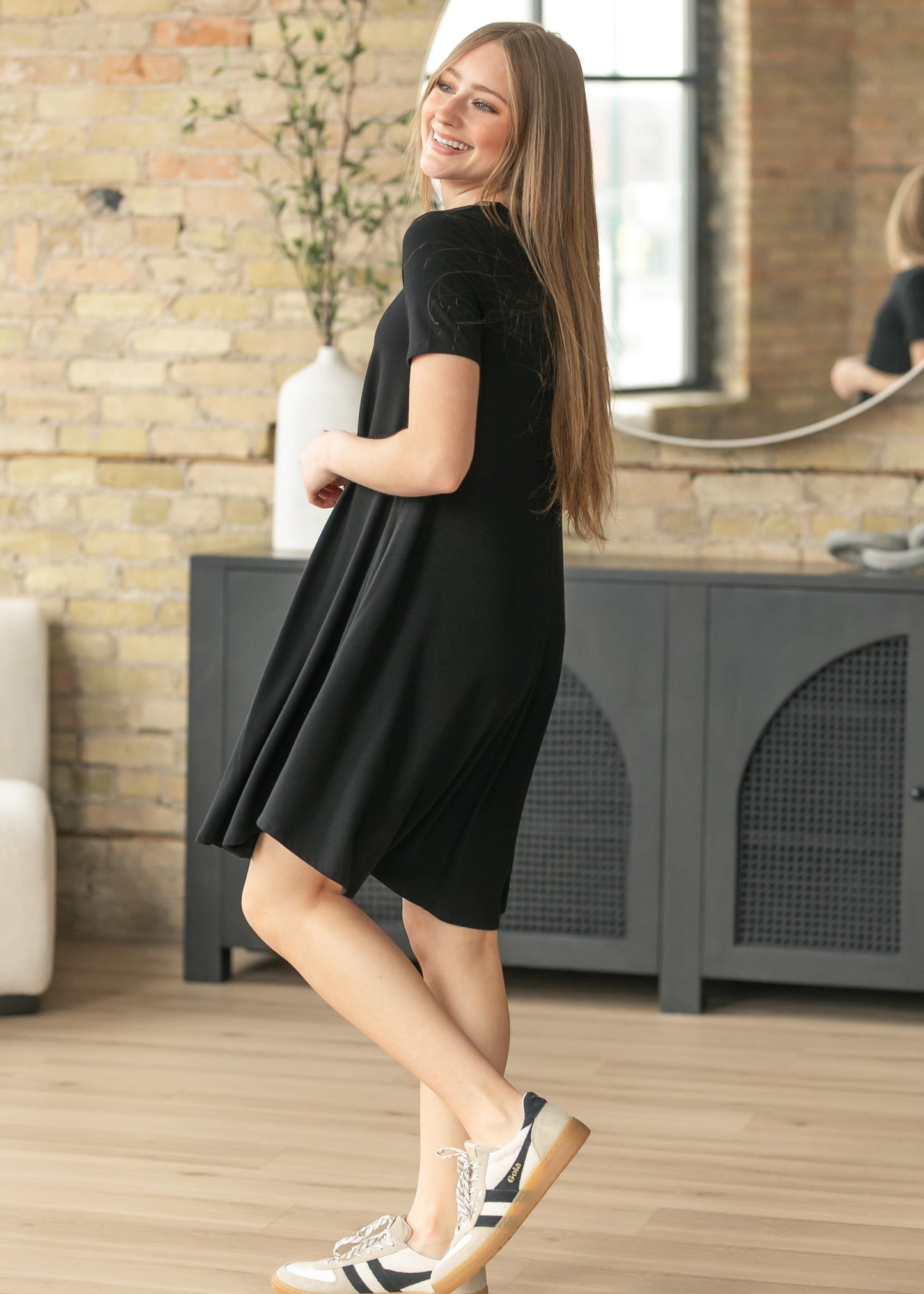 Short Sleeve A-Line Midi Dress
