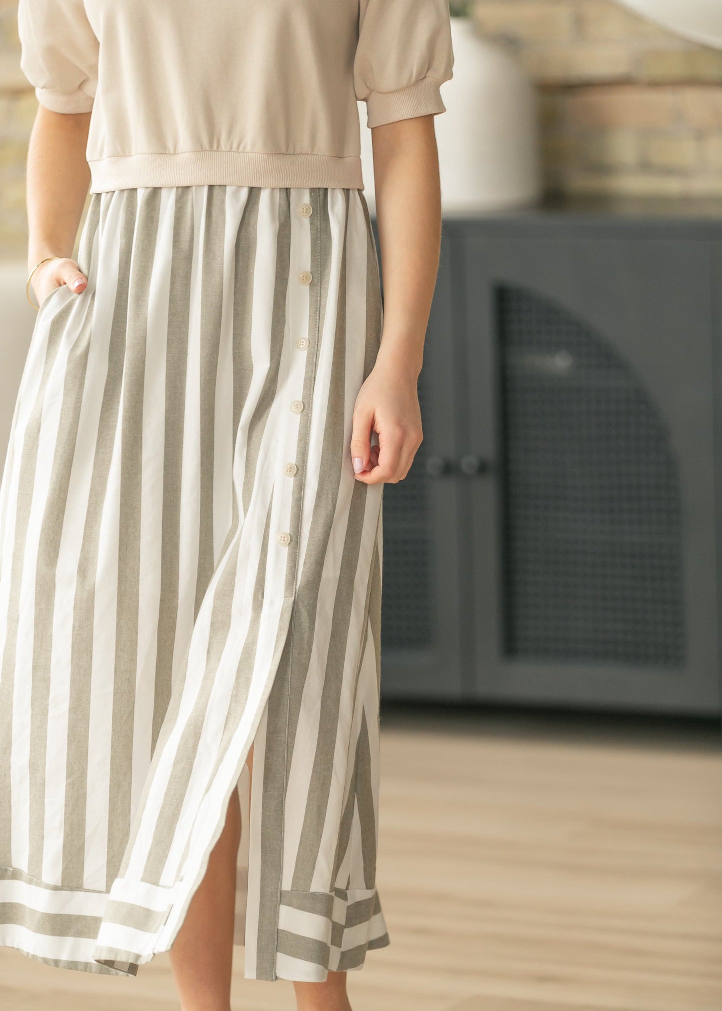 Stripe Short Sleeve Sweater Maxi Dress