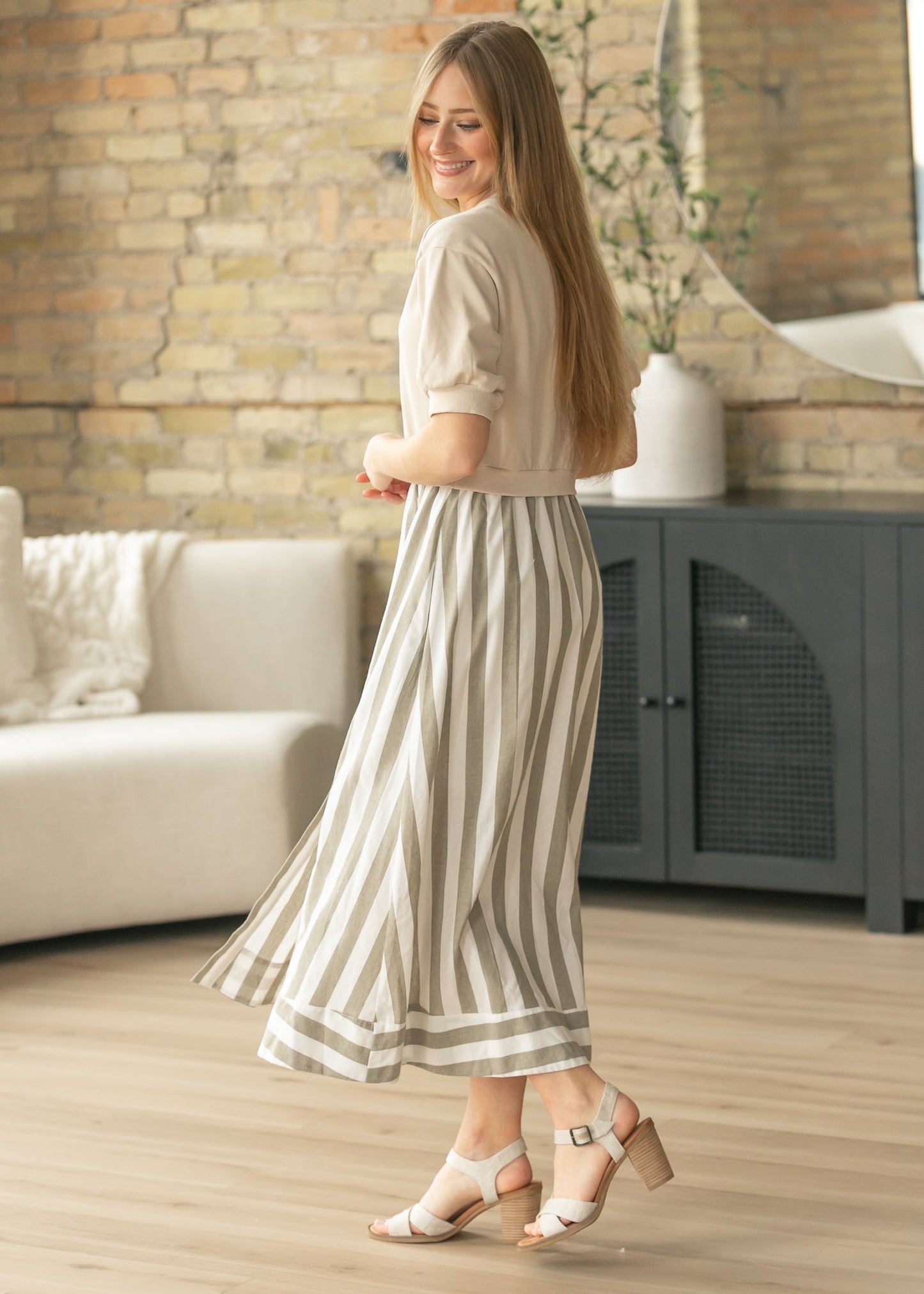Stripe Short Sleeve Sweater Maxi Dress
