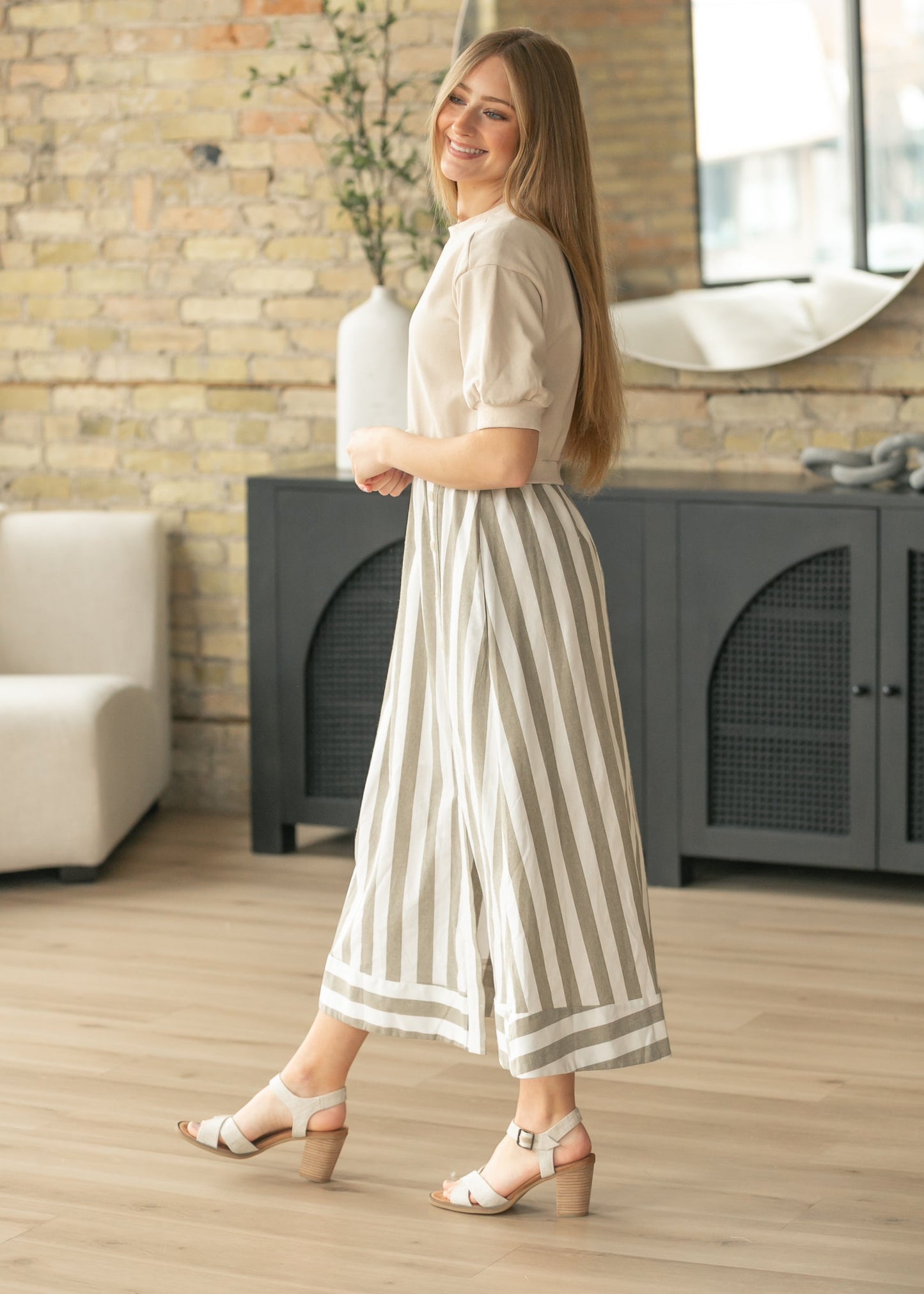 Stripe Short Sleeve Sweater Maxi Dress