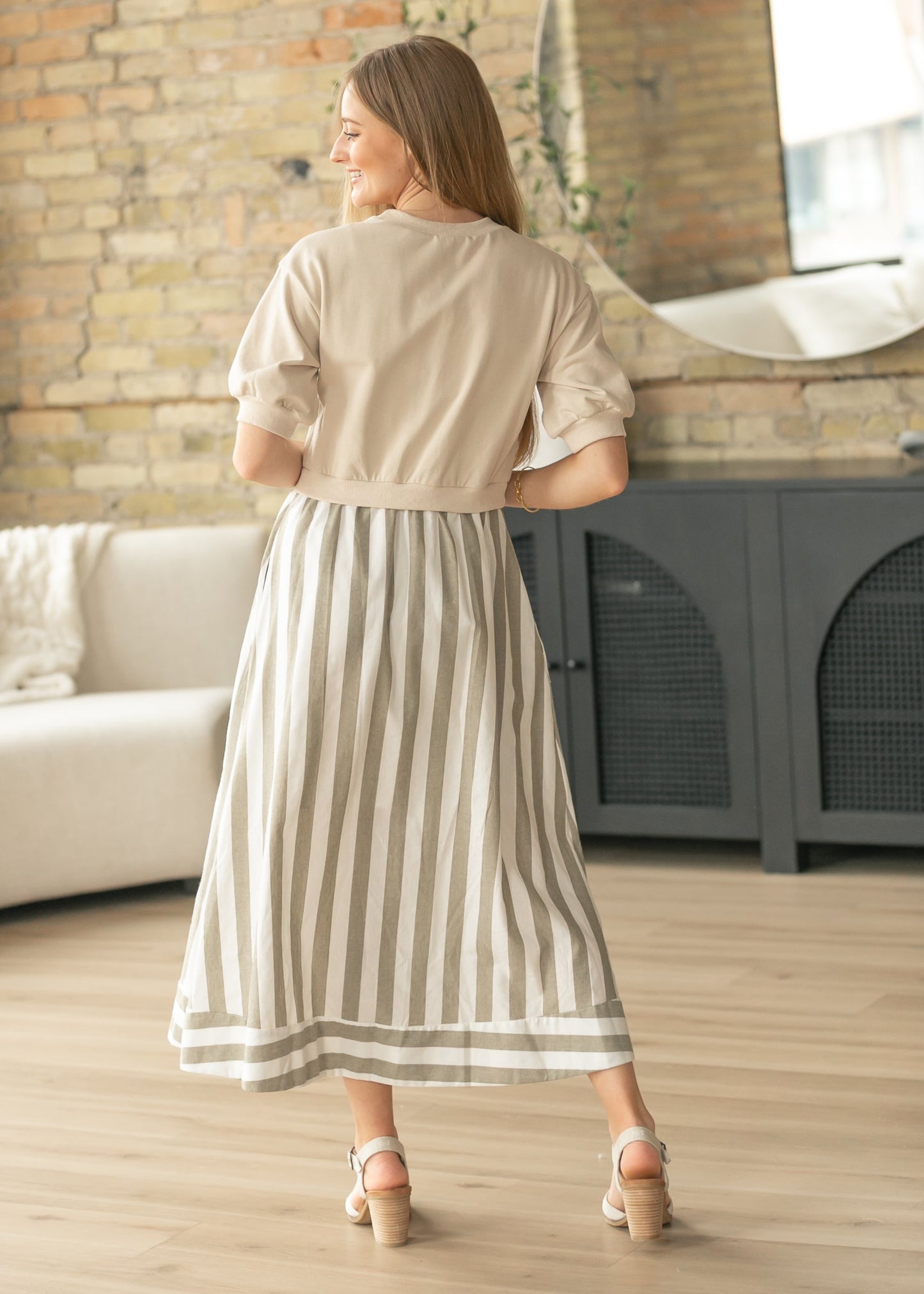 Stripe Short Sleeve Sweater Maxi Dress