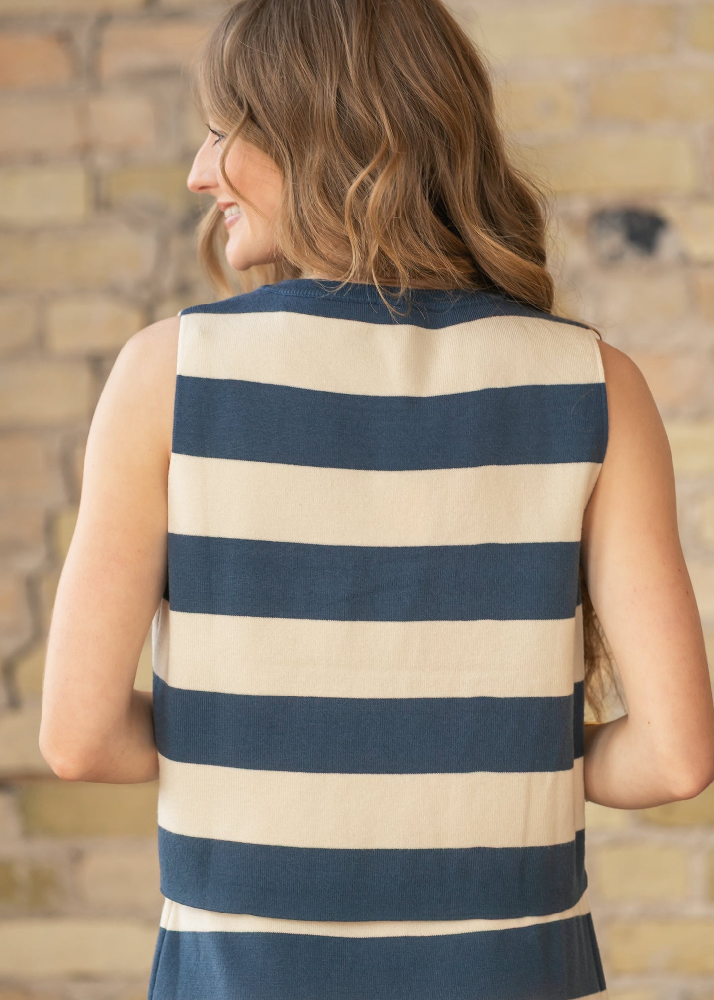 Striped Sleeveless Knit Top & Skirt Set