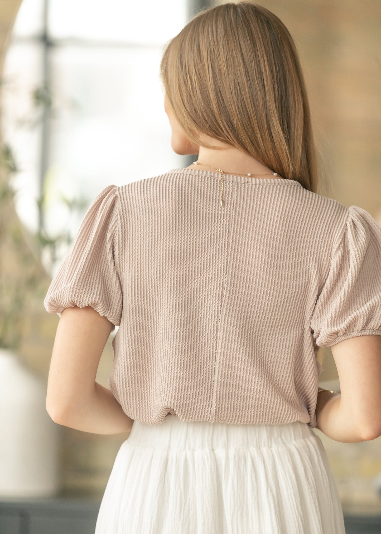 Ribbed Puff Sleeve Top